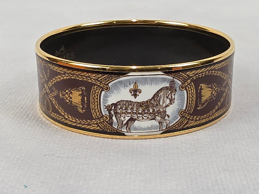Hermès Grand Apparat Wide Printed Enamel Bangle Bracelet - Size 7 1/2