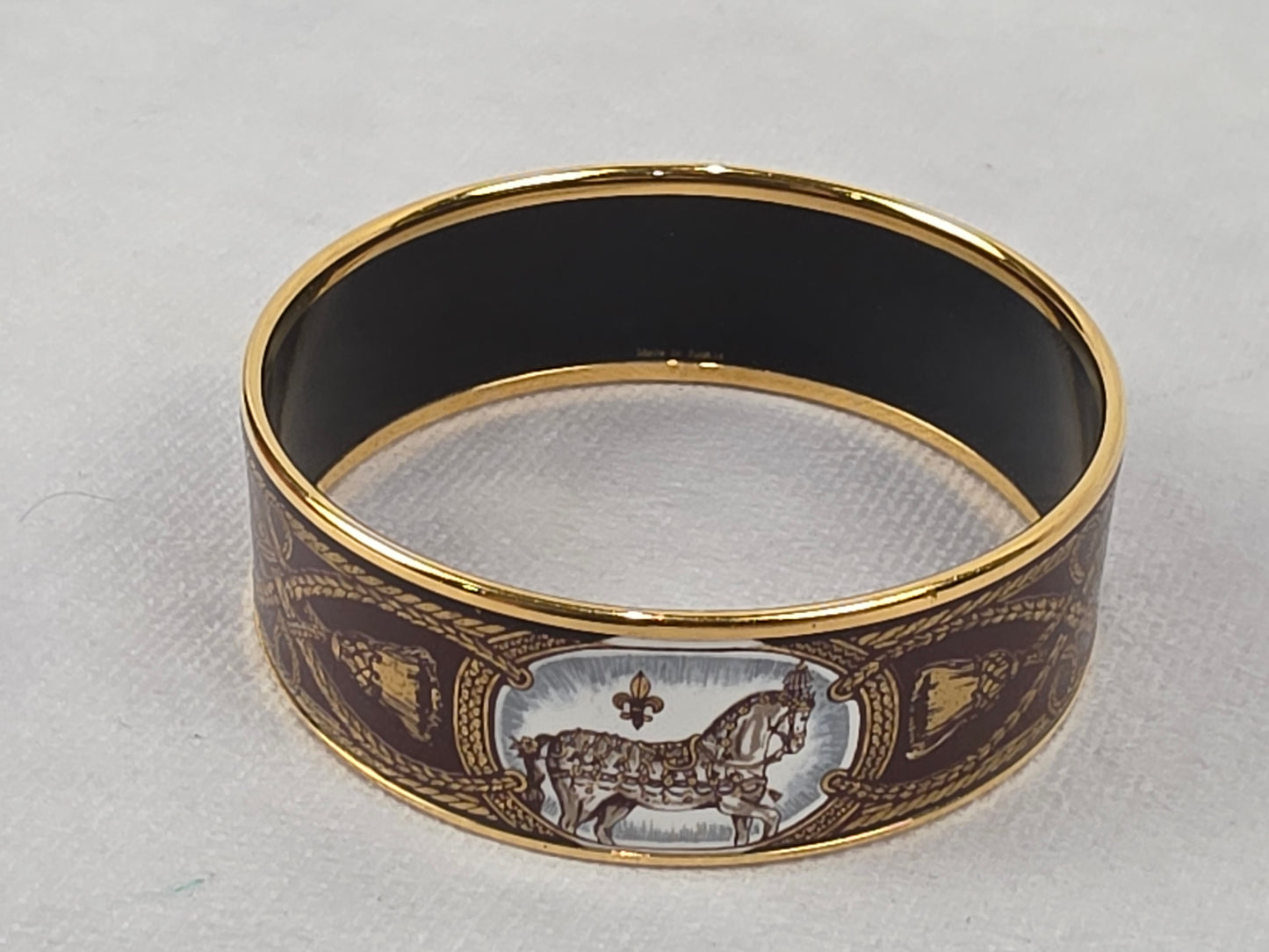 Hermès Grand Apparat Wide Printed Enamel Bangle Bracelet - Size 7 1/2