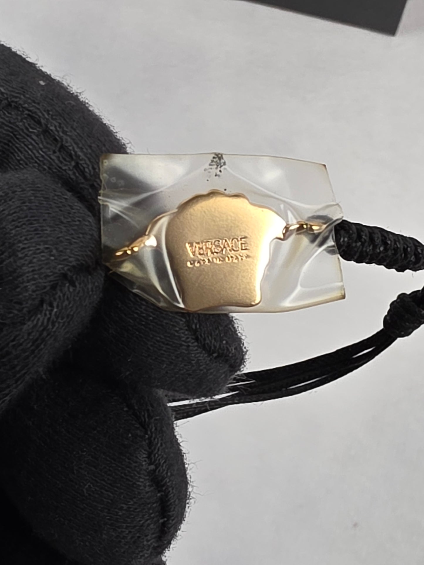 Versace Medusa Black Leather Cord Adjustable Charm Bracelet