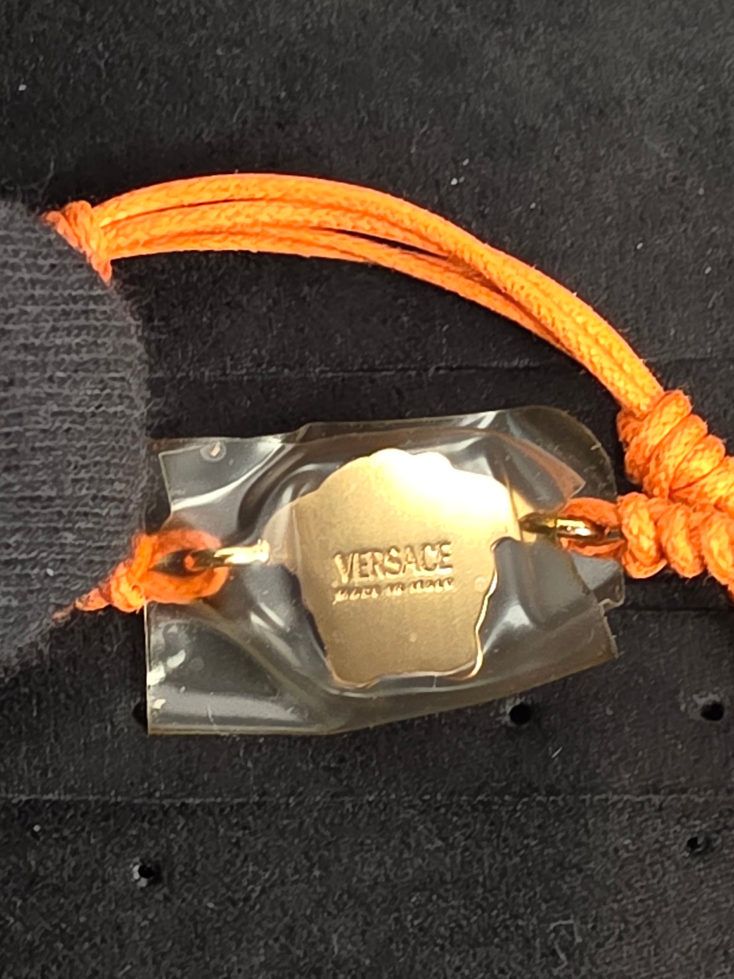 Versace Medusa Orange Leather Cord Adjustable Charm Bracelet