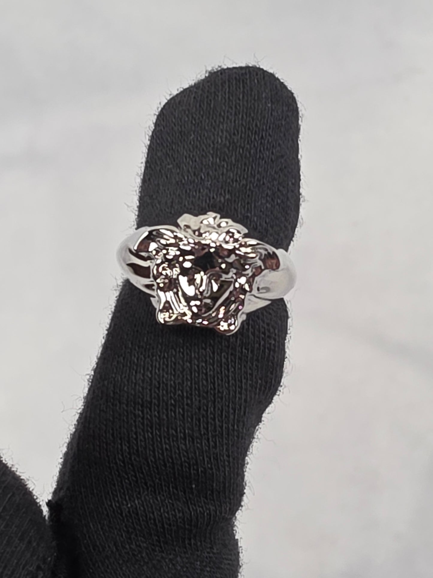 Versace Silver-Tone 3D Medusa Statement Ring, Size 5 1/2