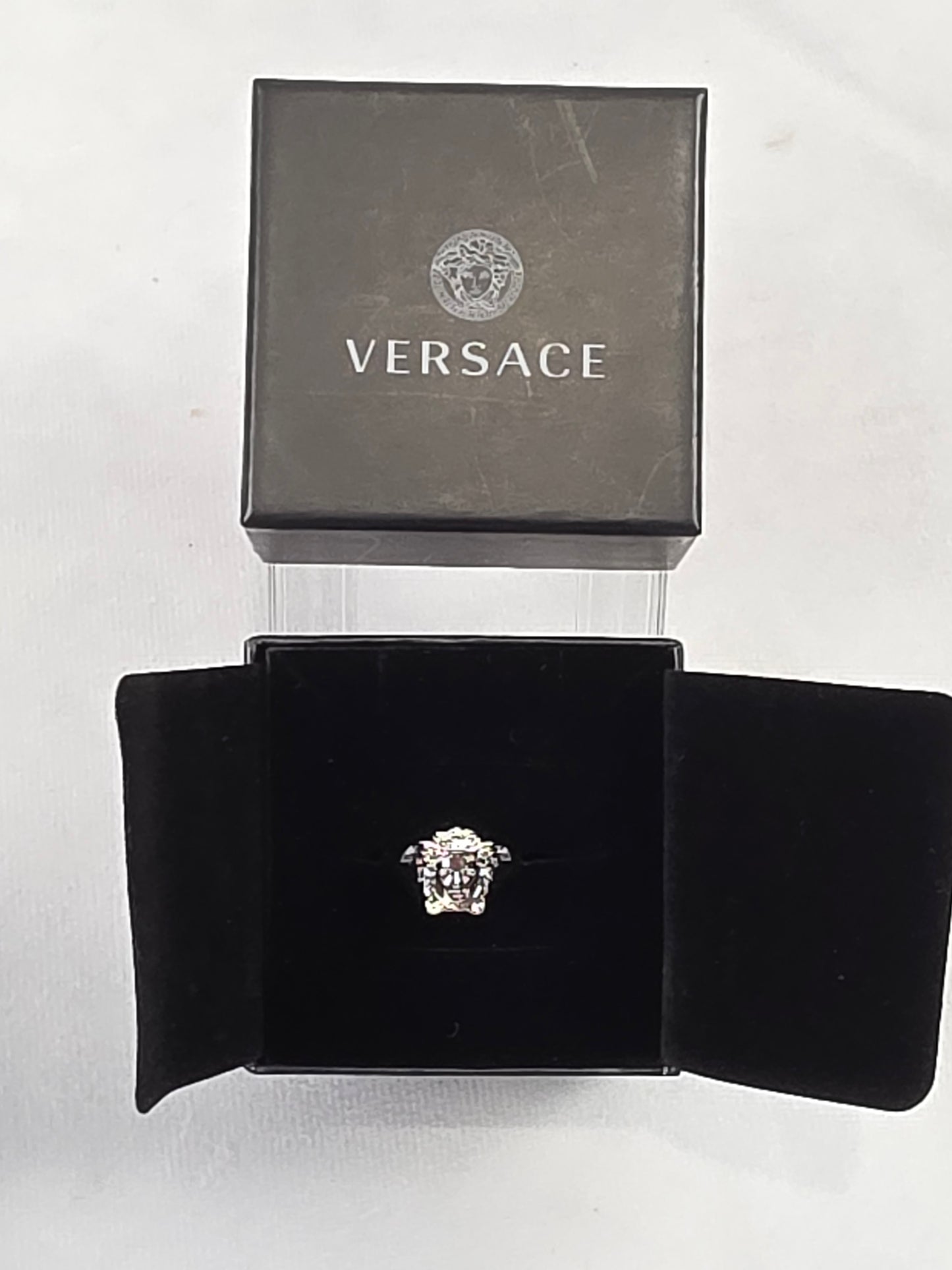 Versace Silver-Tone 3D Medusa Statement Ring, Size 5 1/2