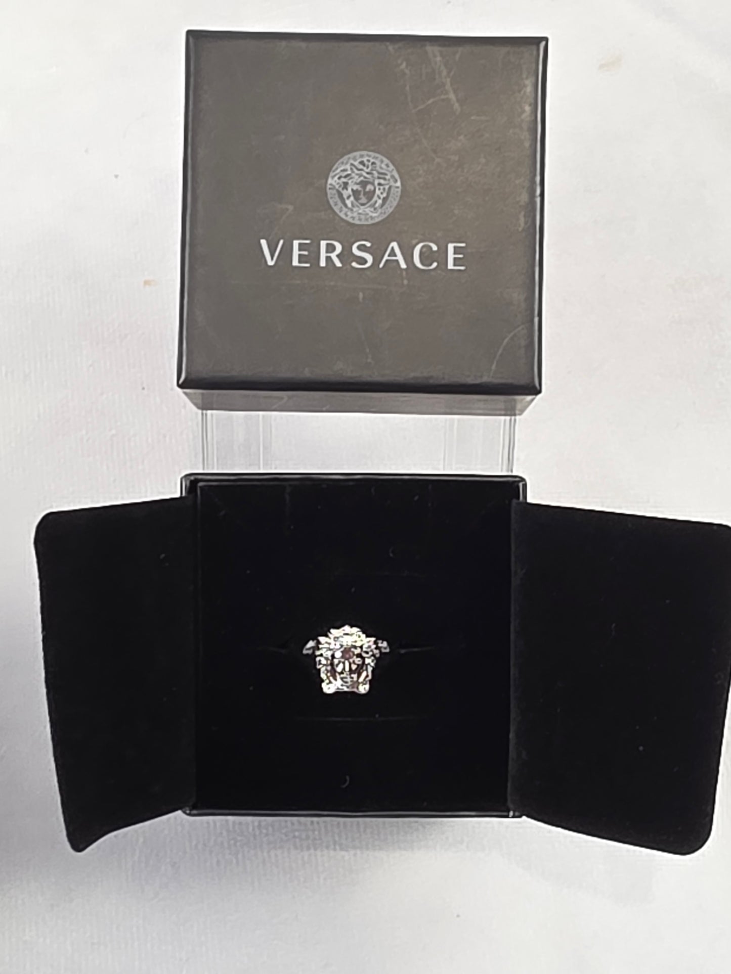 Versace Silver-Tone 3D Medusa Statement Ring, Size 5 1/2
