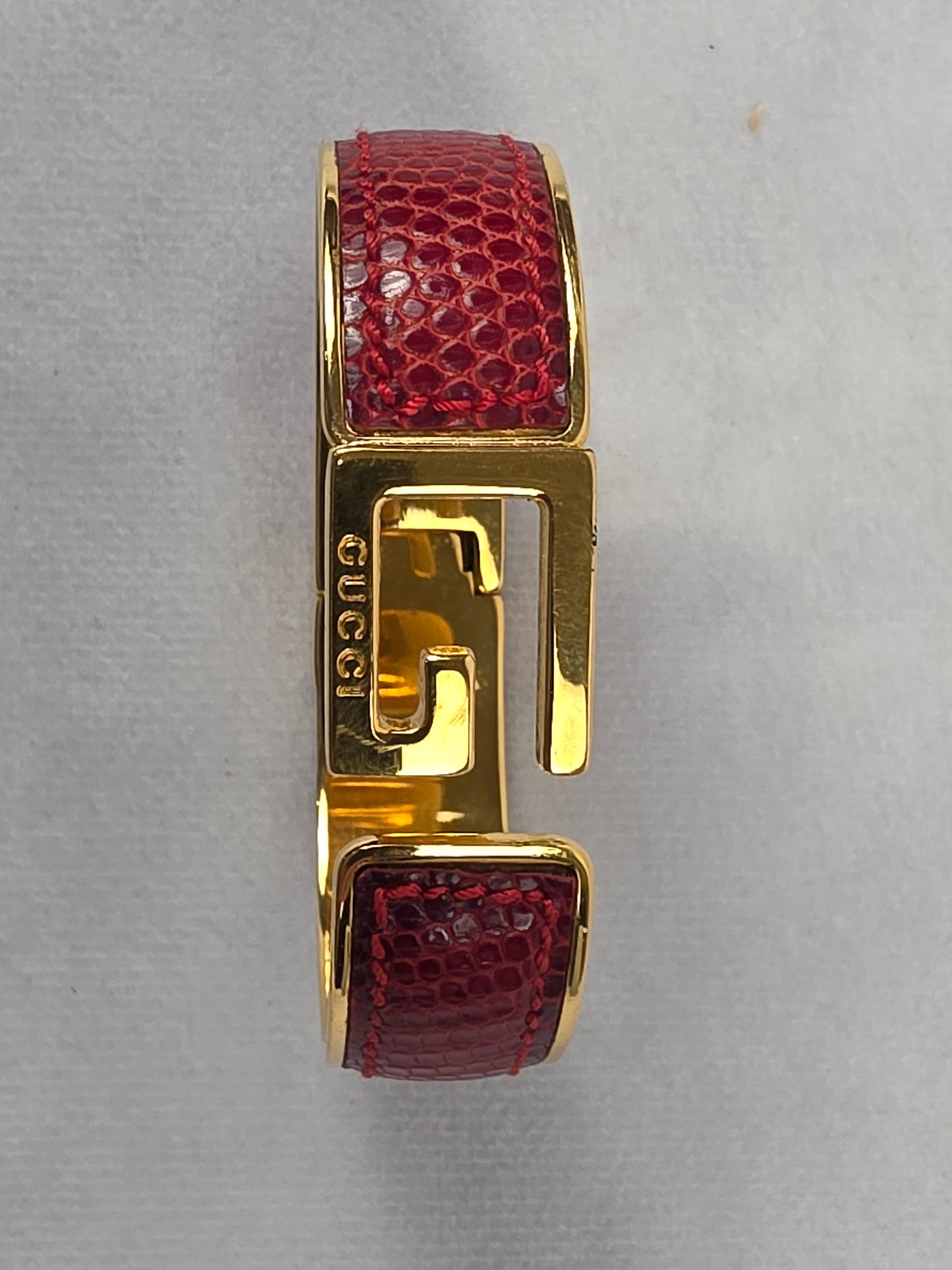 Gucci Red Lizard-Embossed Leather Bangle Bracelet