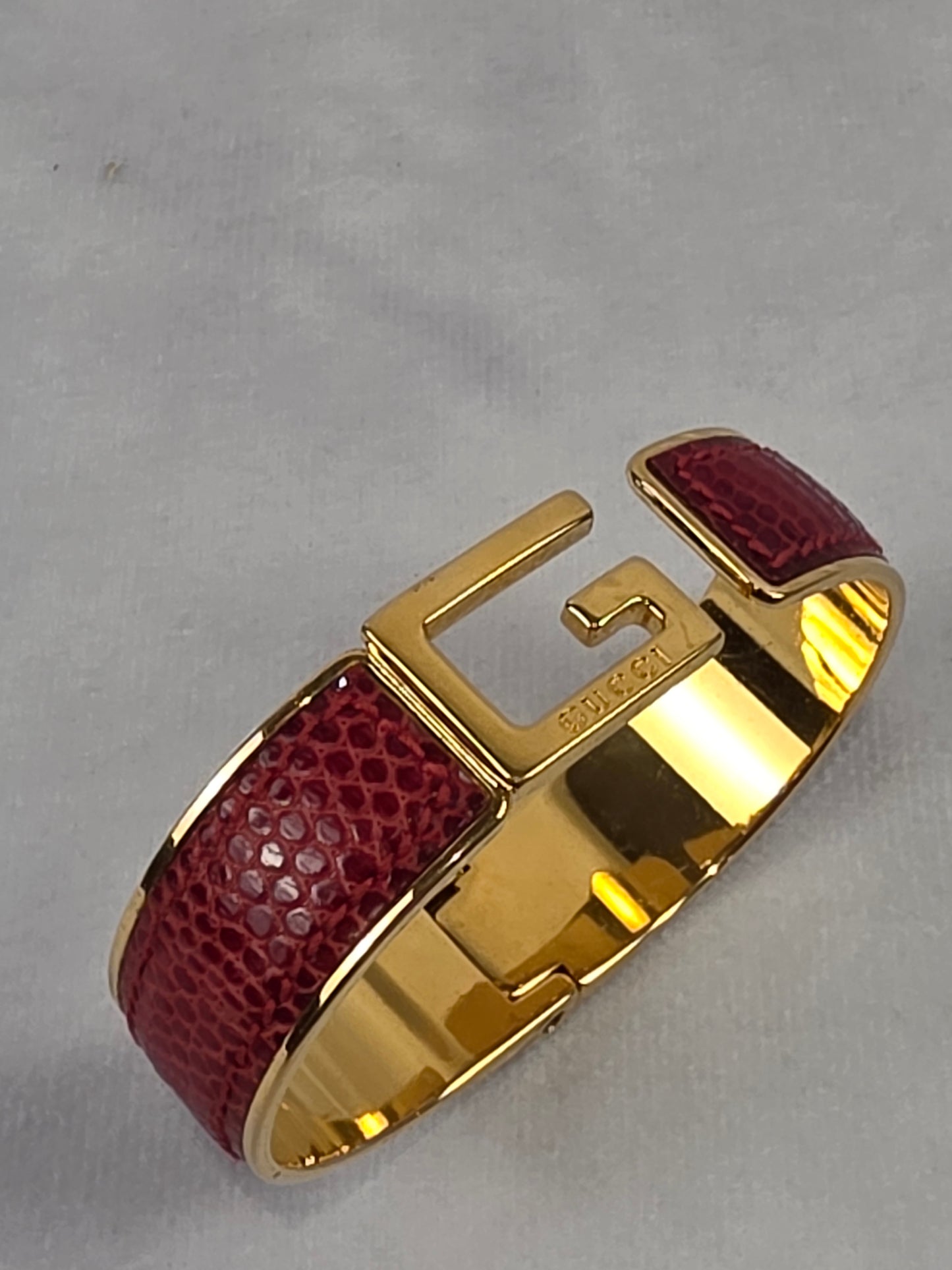 Gucci Red Lizard-Embossed Leather Bangle Bracelet
