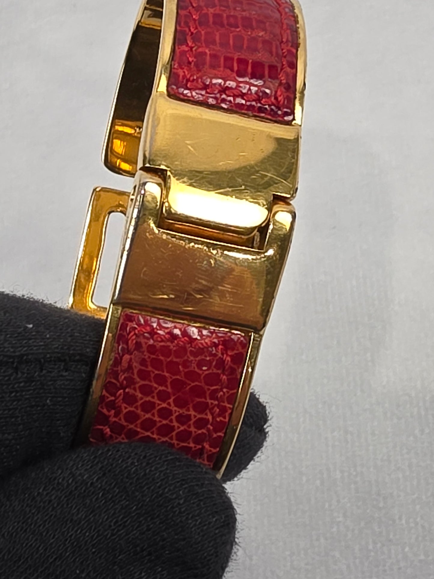 Gucci Red Lizard-Embossed Leather Bangle Bracelet