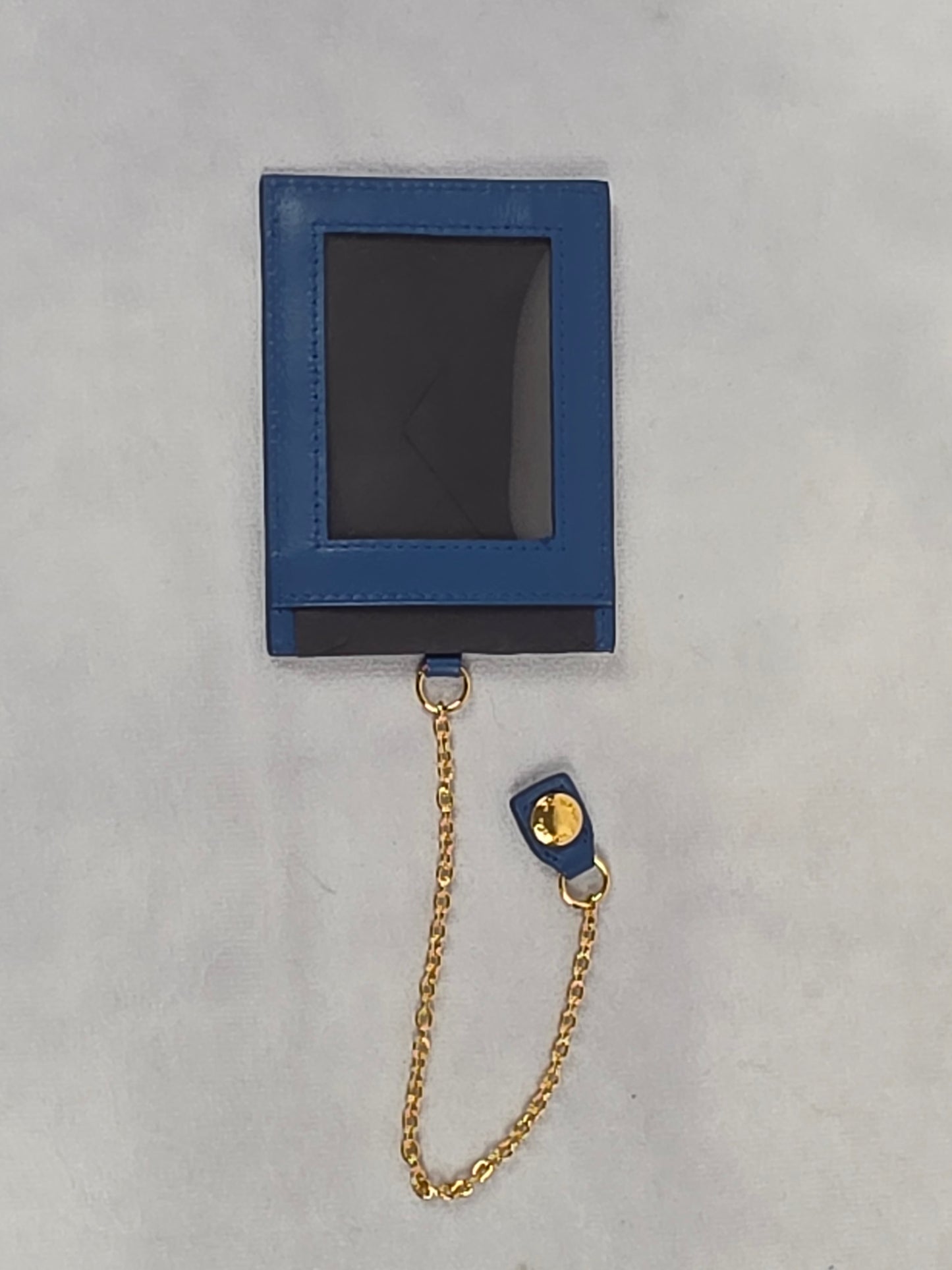 Prada Blue Saffiano Leather Card Holder w/ Gold Chain