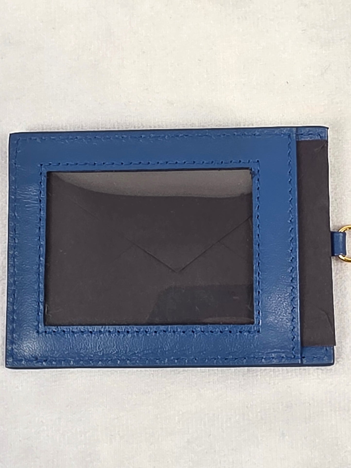 Prada Blue Saffiano Leather Card Holder w/ Gold Chain