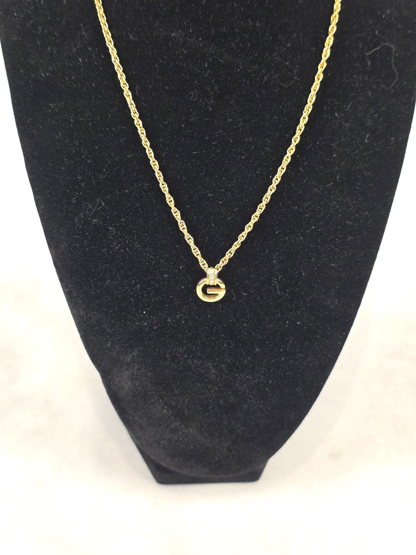 Vintage Givenchy Gold-Tone Rope Chain Necklace Rhinestone G Logo Pendant