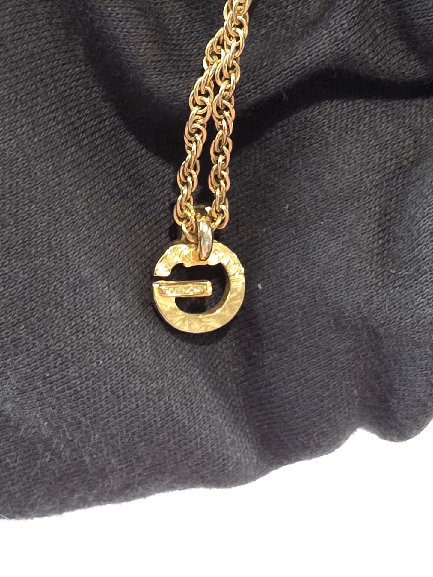 Vintage Givenchy Gold-Tone Rope Chain Necklace Rhinestone G Logo Pendant
