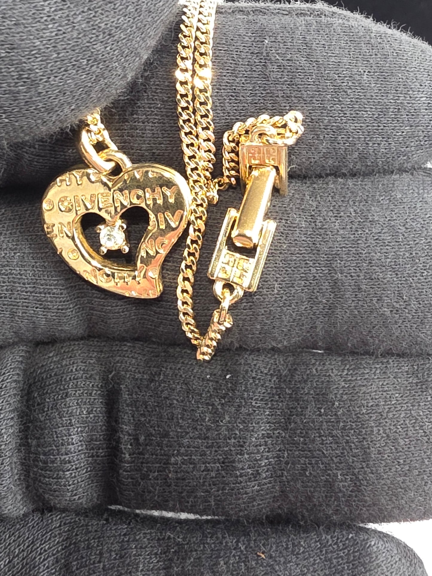 Givenchy Gold-Plated Cutout Signature Heart Pendant Necklace with Crystal Detail