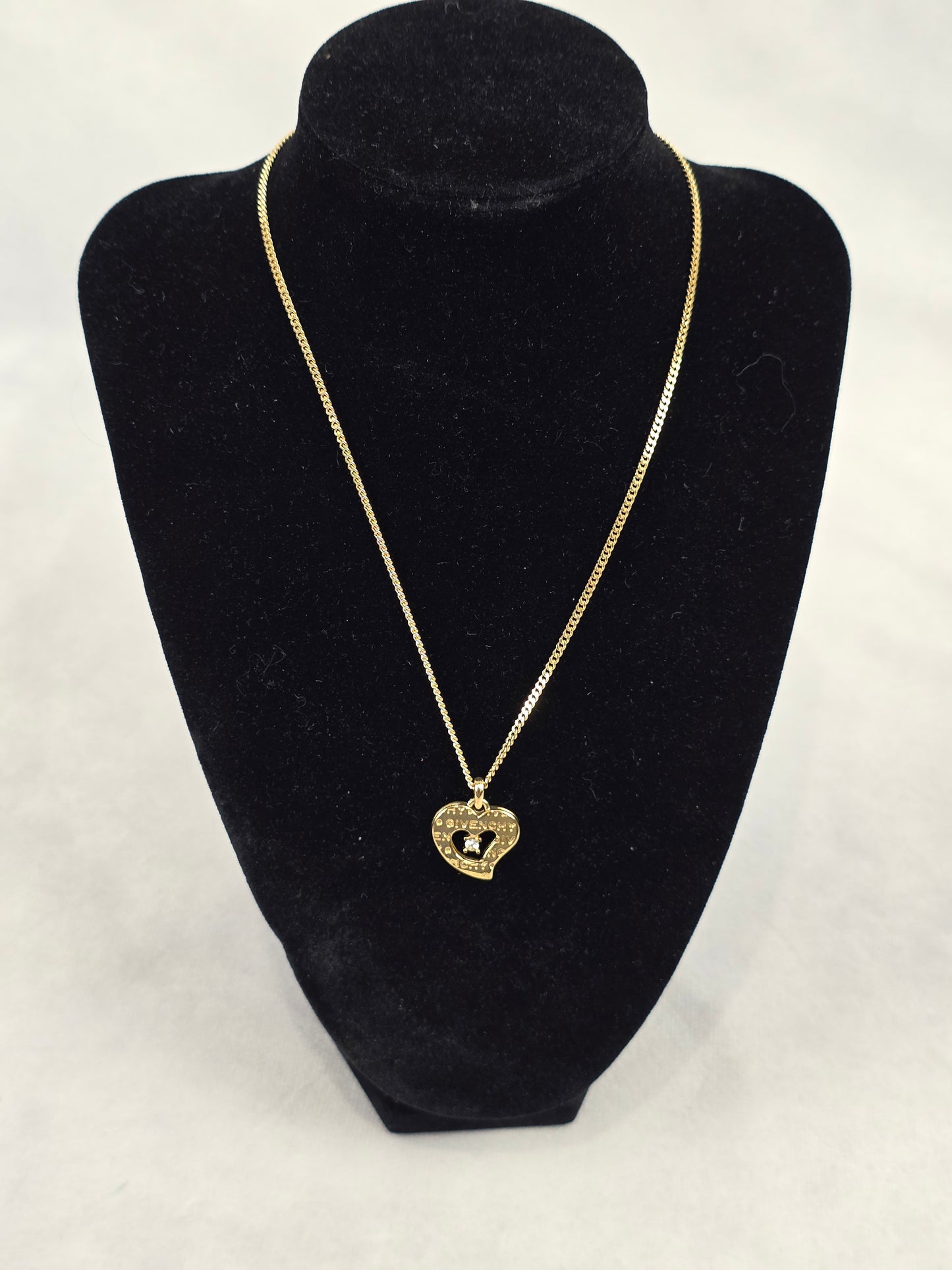 Givenchy Gold-Plated Cutout Signature Heart Pendant Necklace with Crystal Detail