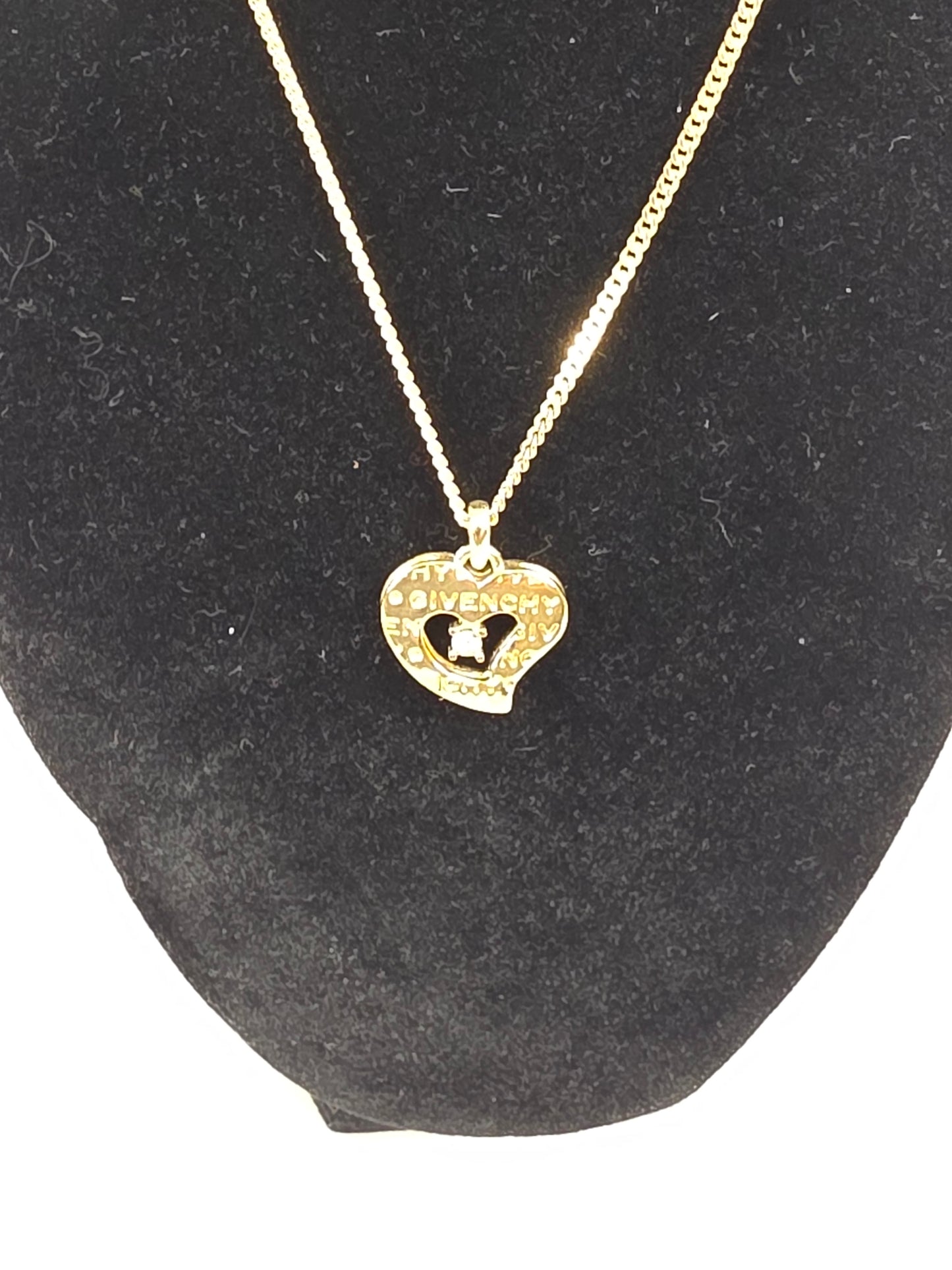 Givenchy Gold-Plated Cutout Signature Heart Pendant Necklace with Crystal Detail