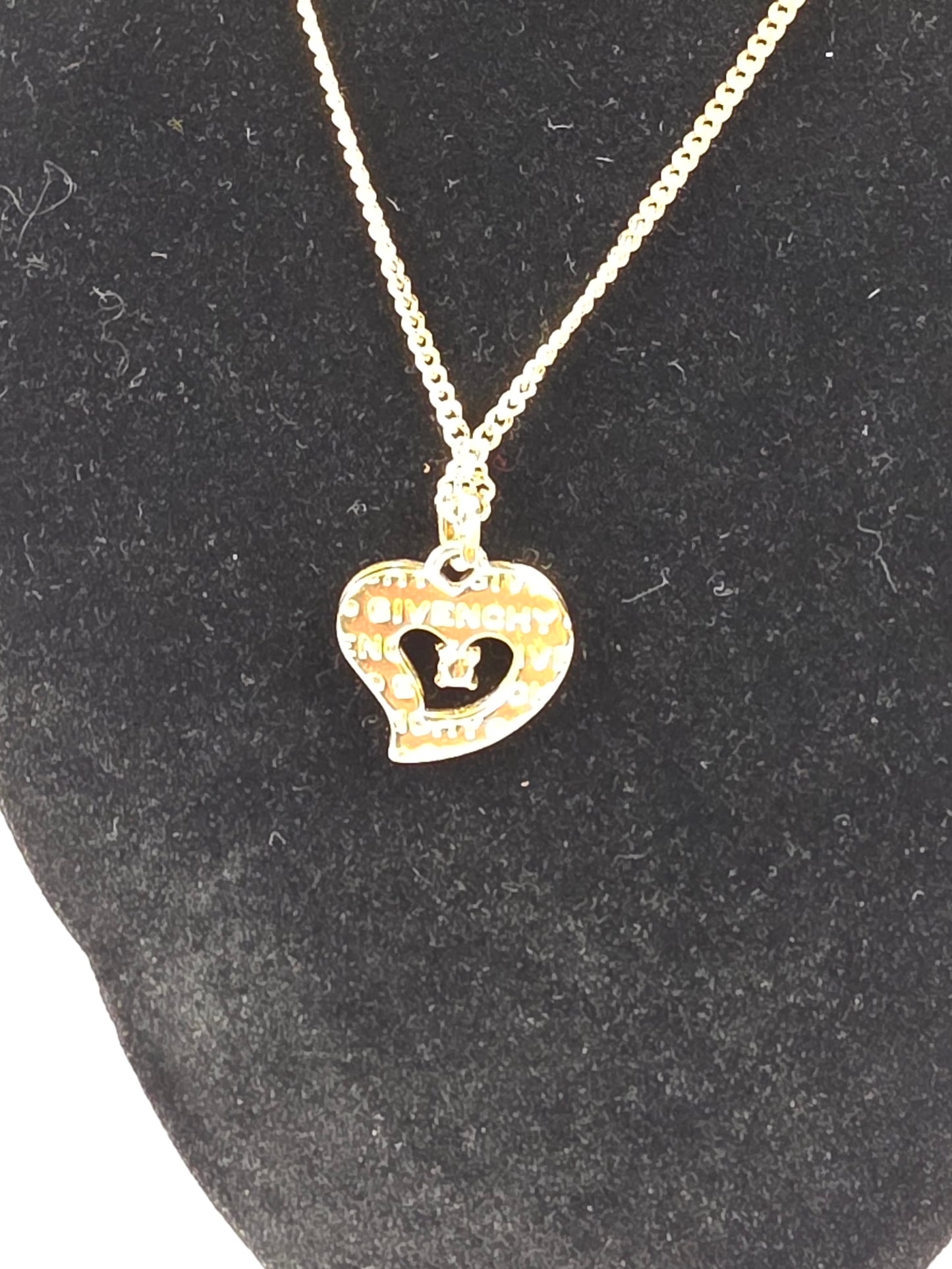 Givenchy Gold-Plated Cutout Signature Heart Pendant Necklace with Crystal Detail