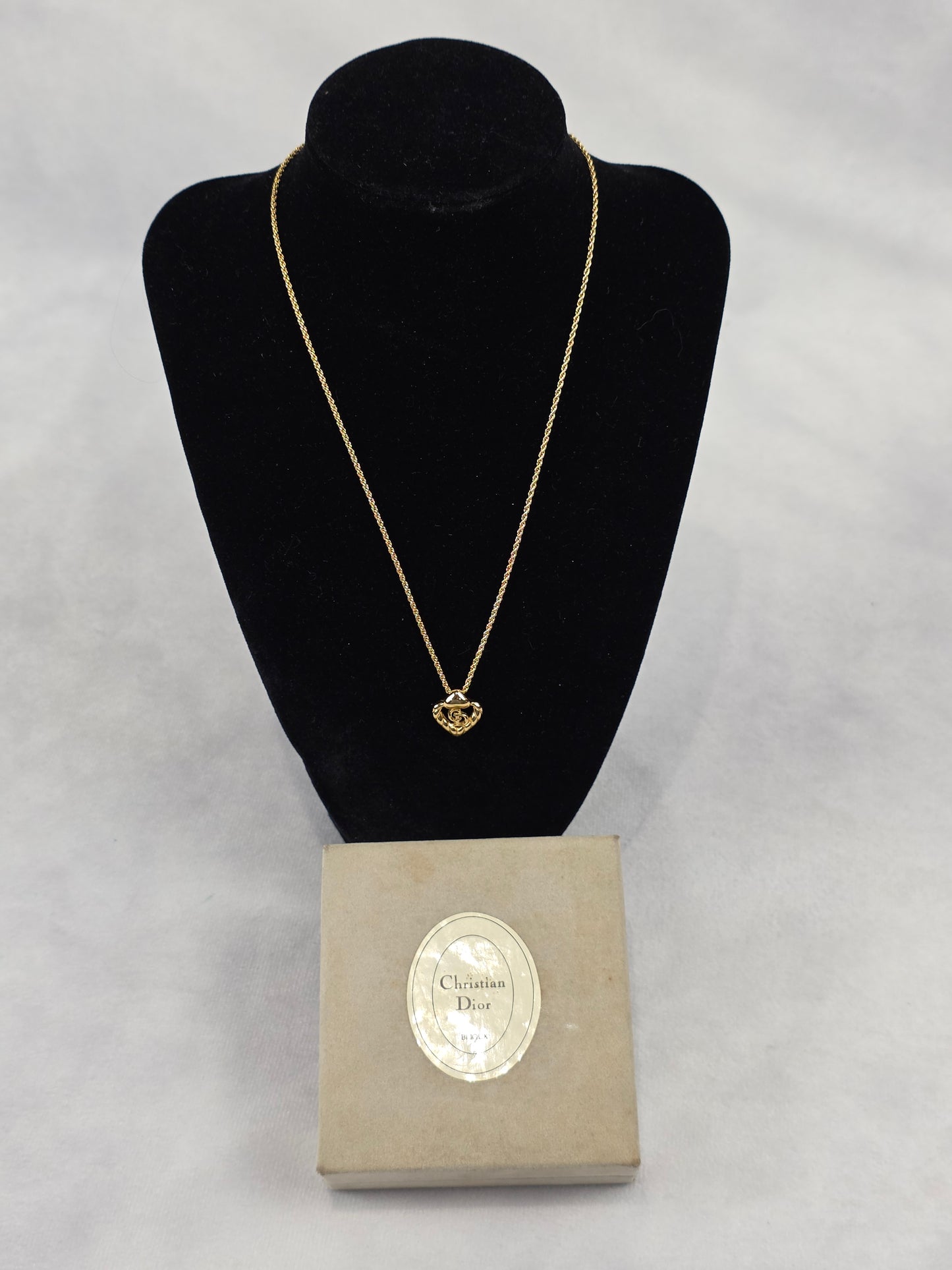 Vintage Christian Dior Gold-Plated CD Logo Heart Pendant Necklace