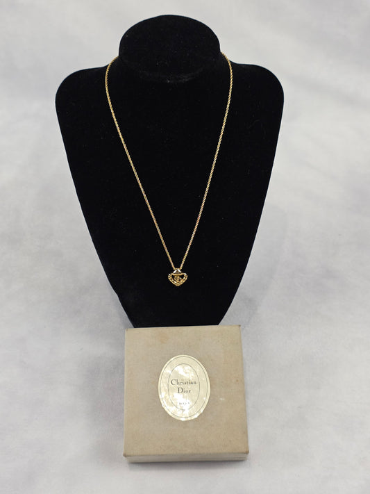 Vintage Christian Dior Gold-Plated CD Logo Heart Pendant Necklace