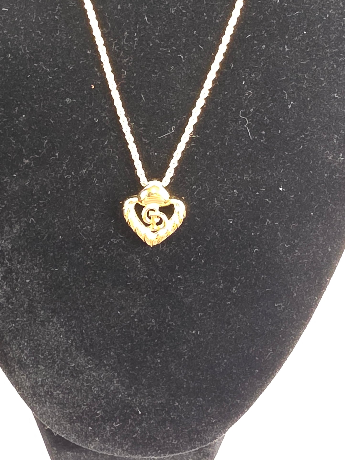 Vintage Christian Dior Gold-Plated CD Logo Heart Pendant Necklace