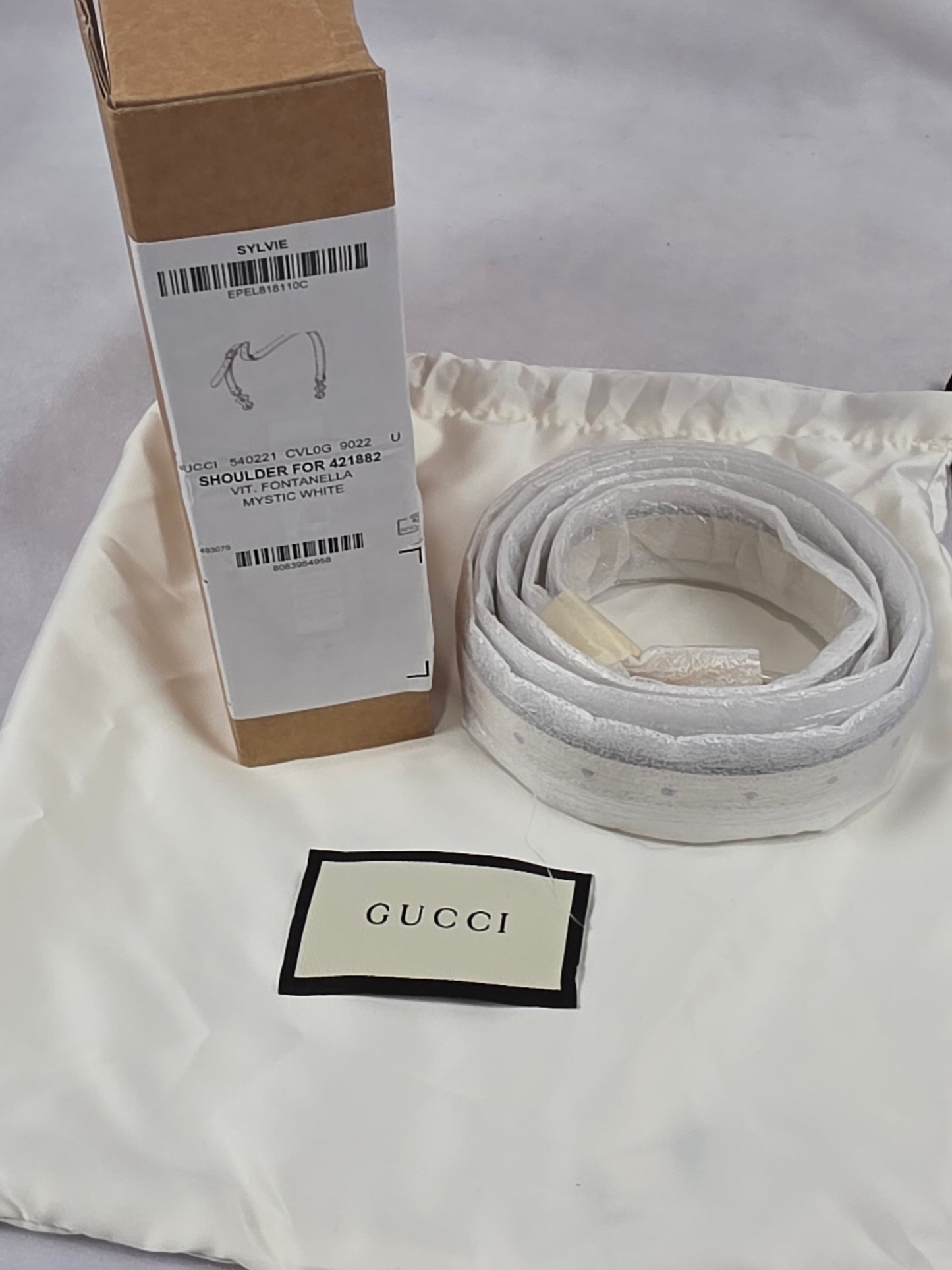 Gucci Sylvie Mystic White Leather Shoulder Strap for 421882 Bag 540221 New