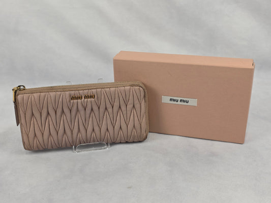 Miu Miu Matelassé Nappa Leather Zip-Around Long Wallet - Cammeo (Beige/Pink)