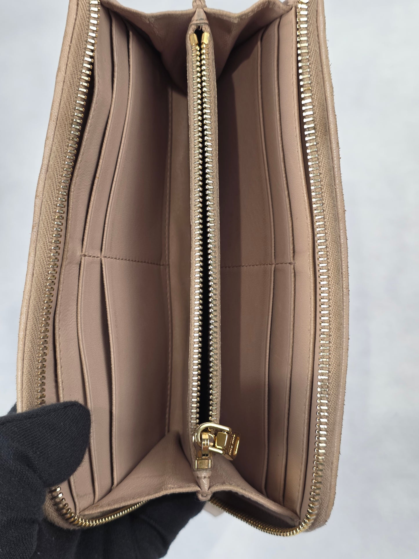 Miu Miu Matelassé Nappa Leather Zip-Around Long Wallet - Cammeo (Beige/Pink)