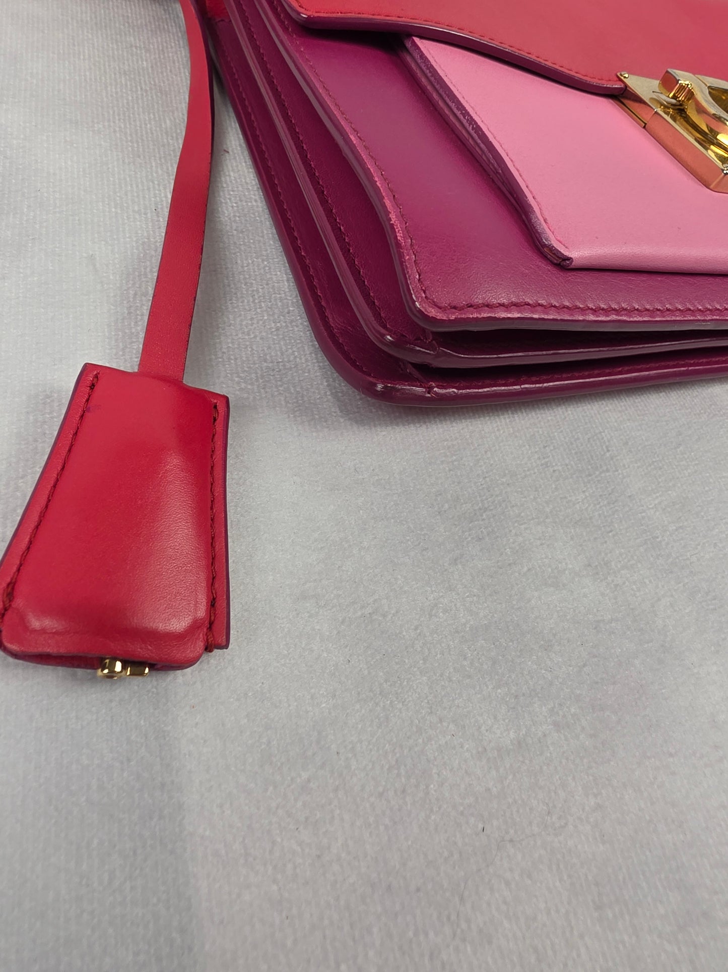 Salvatore Ferragamo Aileen Gancio Lock Shoulder Bag Tri-Color Pink Red Leather