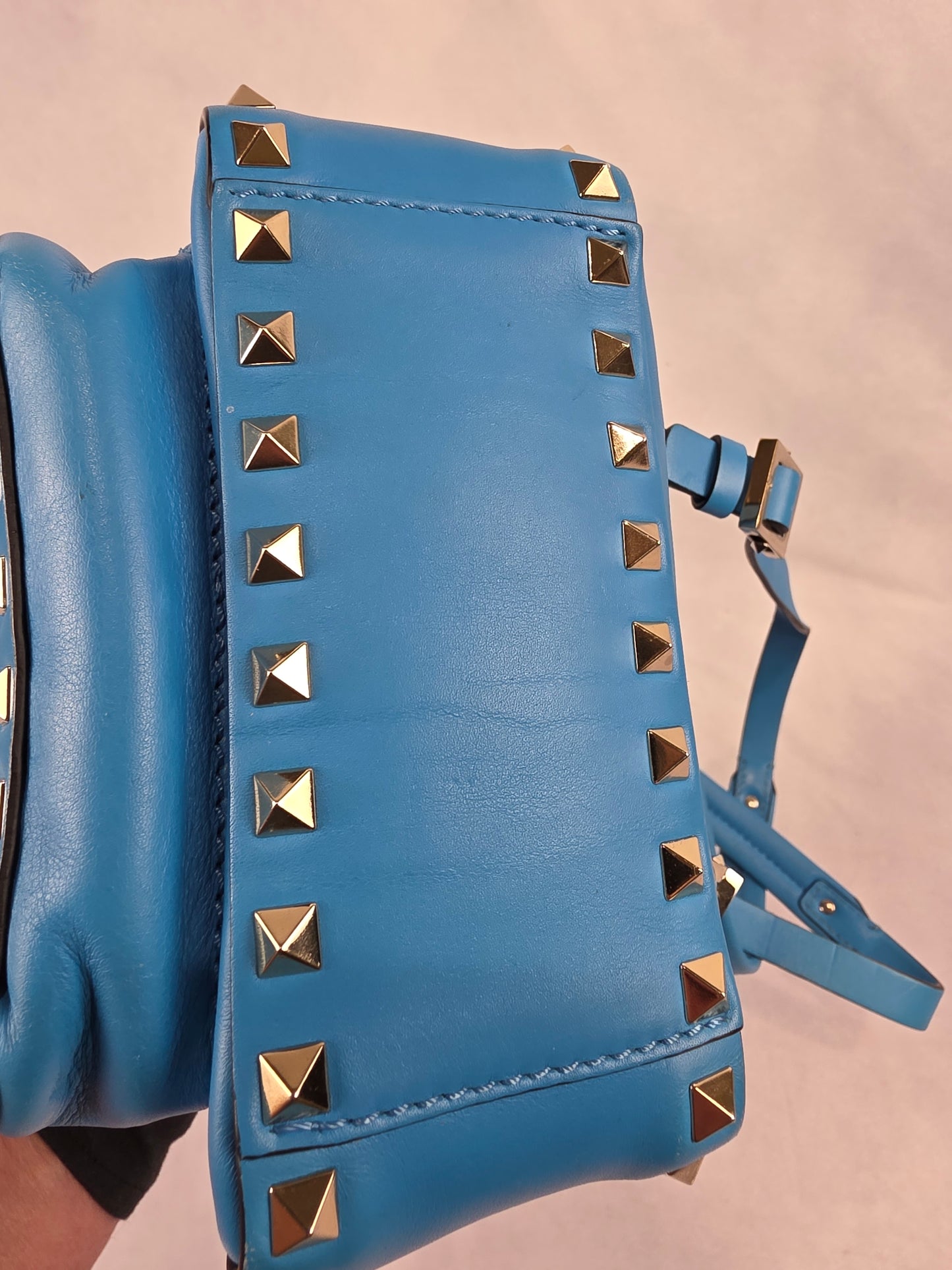 Valentino Garavani Rockstud Smooth Leather Mini Backpack - Azure Blue