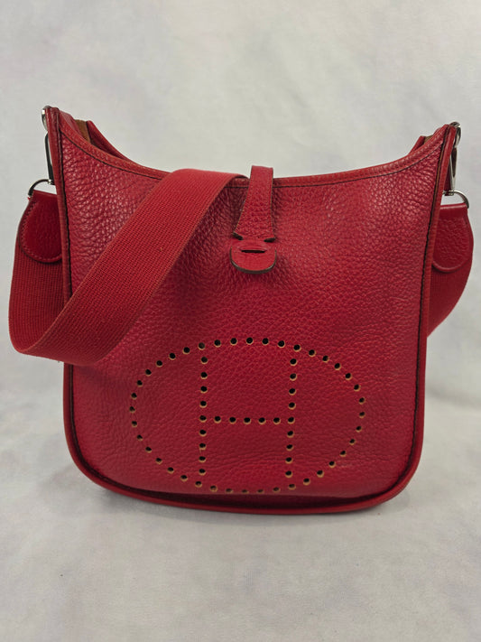 Hermès Evelyne PM Crossbody Bag, Red Taurillon Clémence Leather