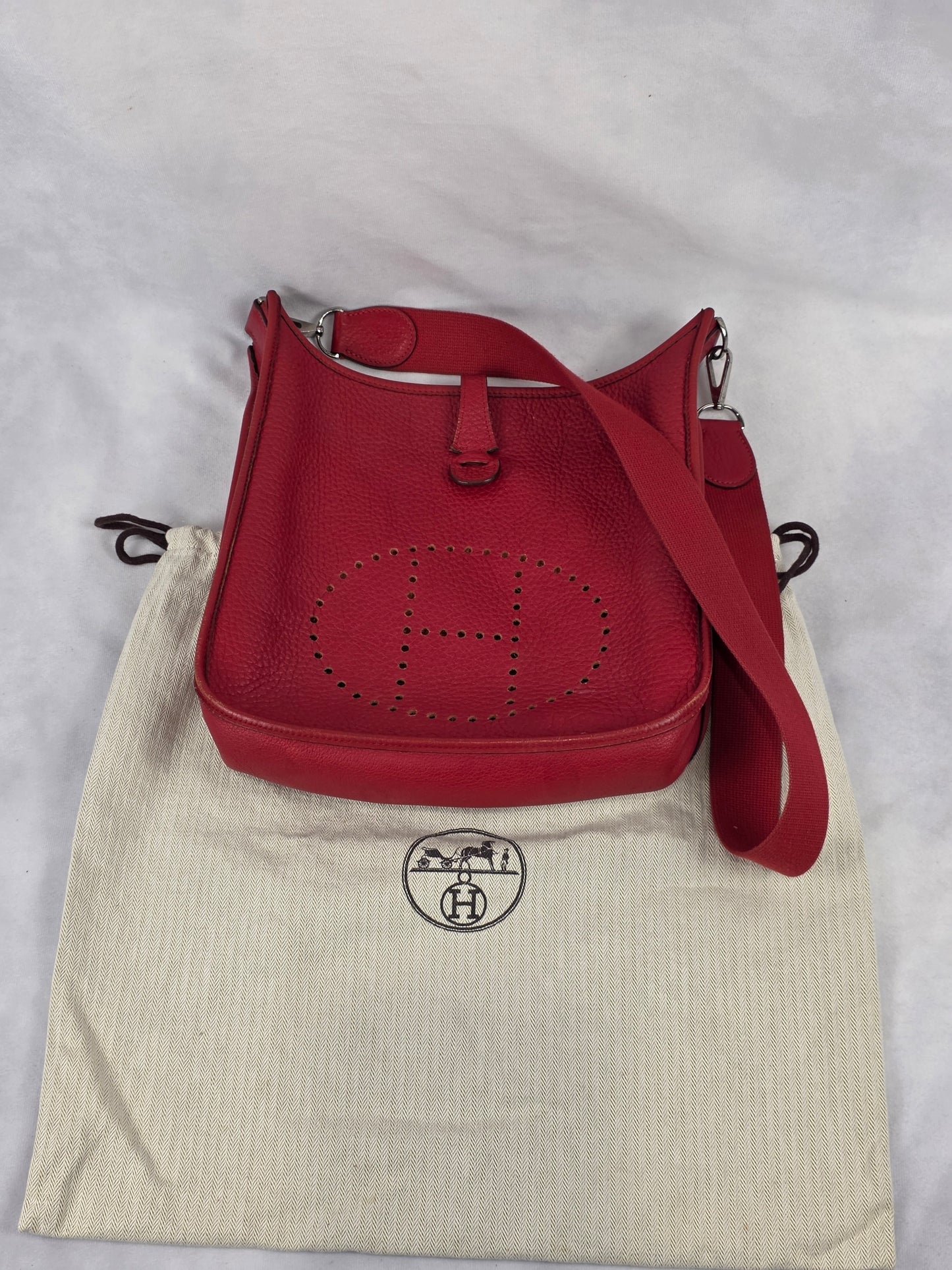 Hermès Evelyne PM Crossbody Bag, Red Taurillon Clémence Leather