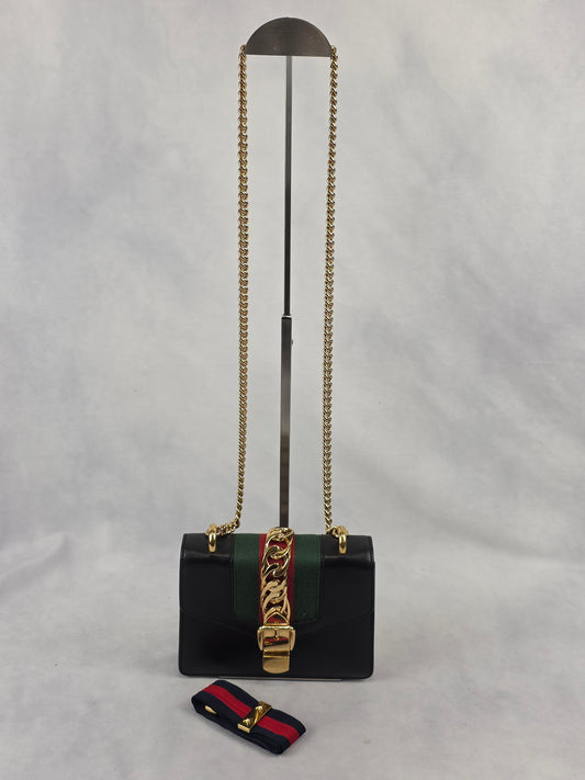 Gucci Sylvie Mini Chain Shoulder Bag – Black