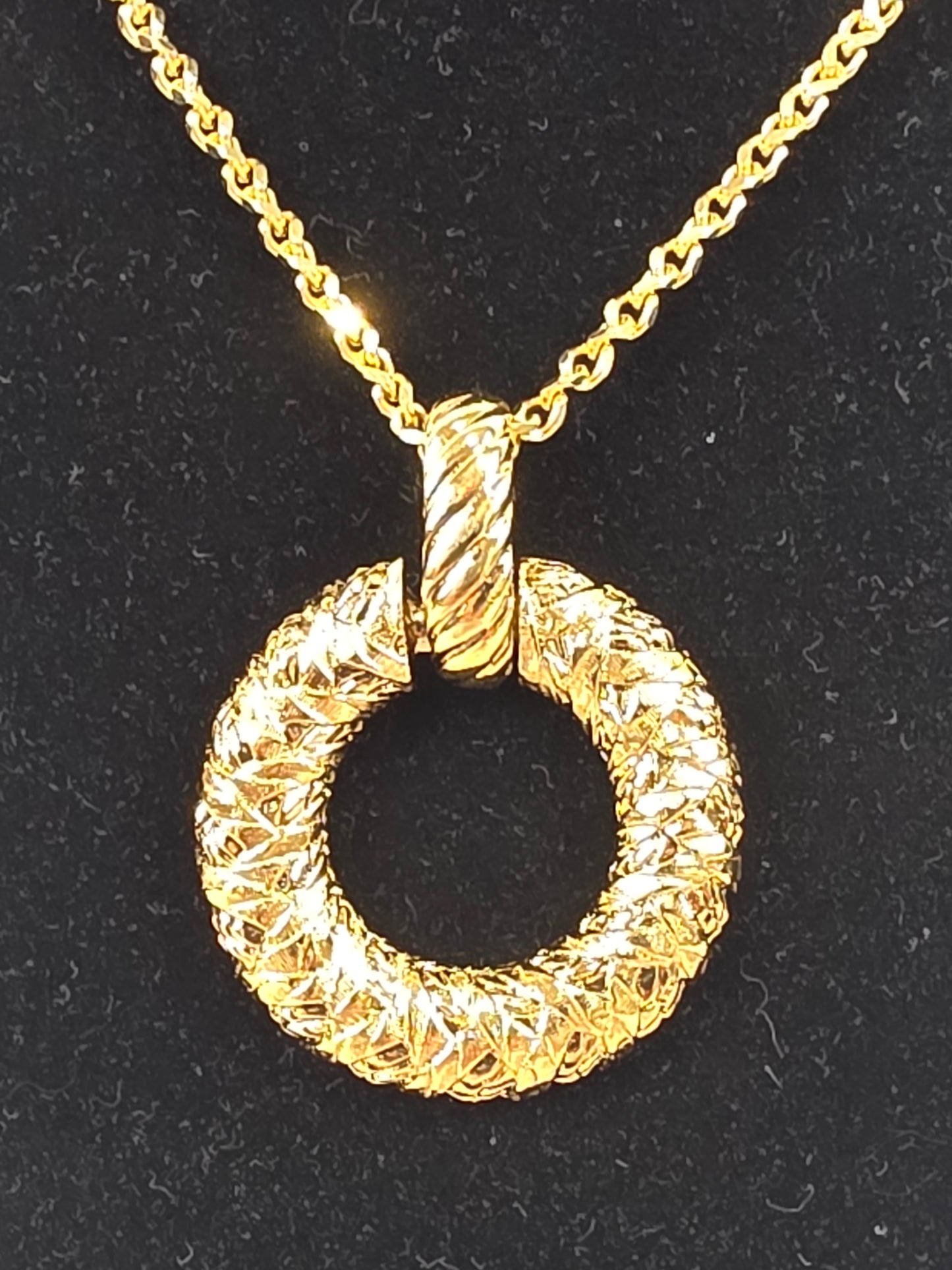 Vintage Yves Saint Laurent Gold-Tone Embossed Ring Pendant Long Necklace