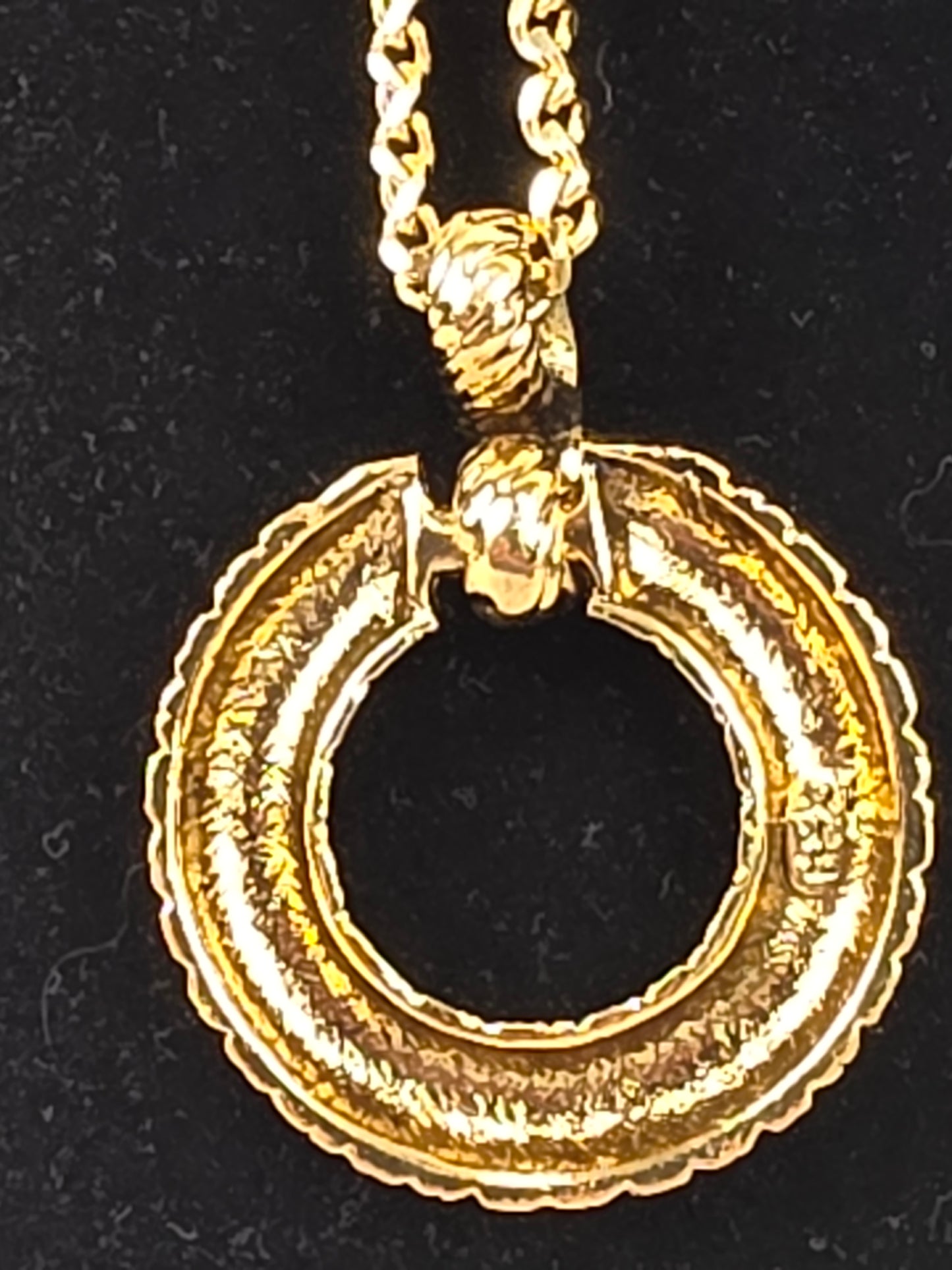 Vintage Yves Saint Laurent Gold-Tone Embossed Ring Pendant Long Necklace