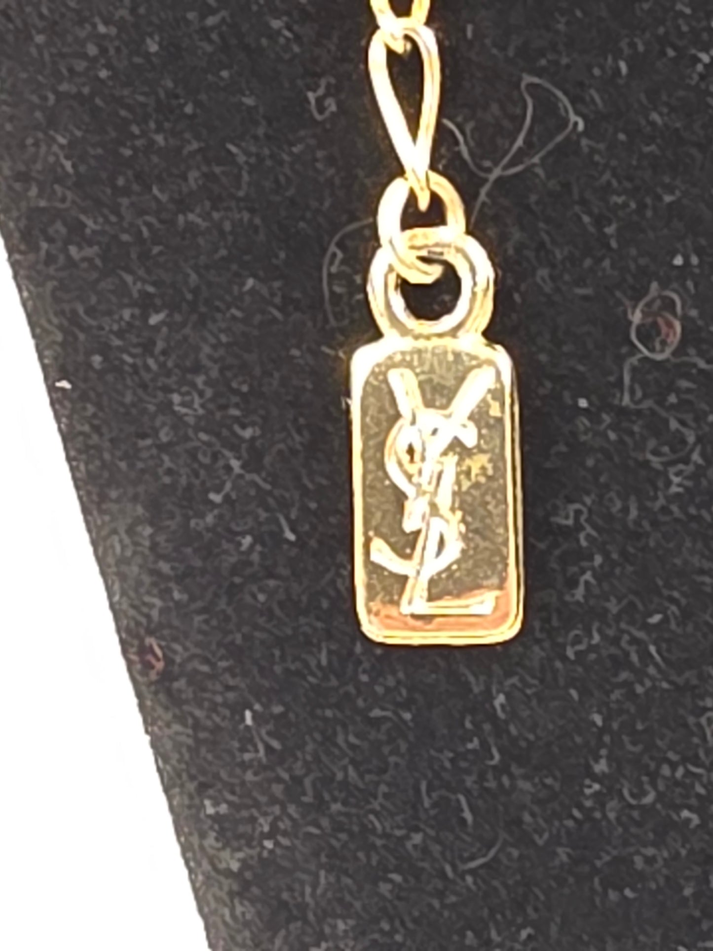Vintage Yves Saint Laurent Gold-Tone Embossed Ring Pendant Long Necklace