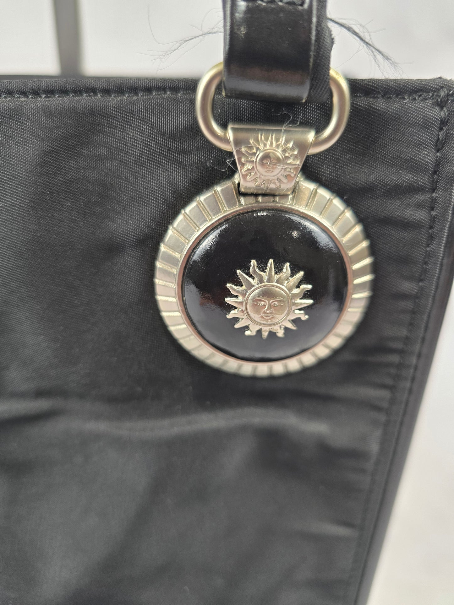 Versace Nylon and Black Patent Leathe Black Sunburst Shoulder Bag
