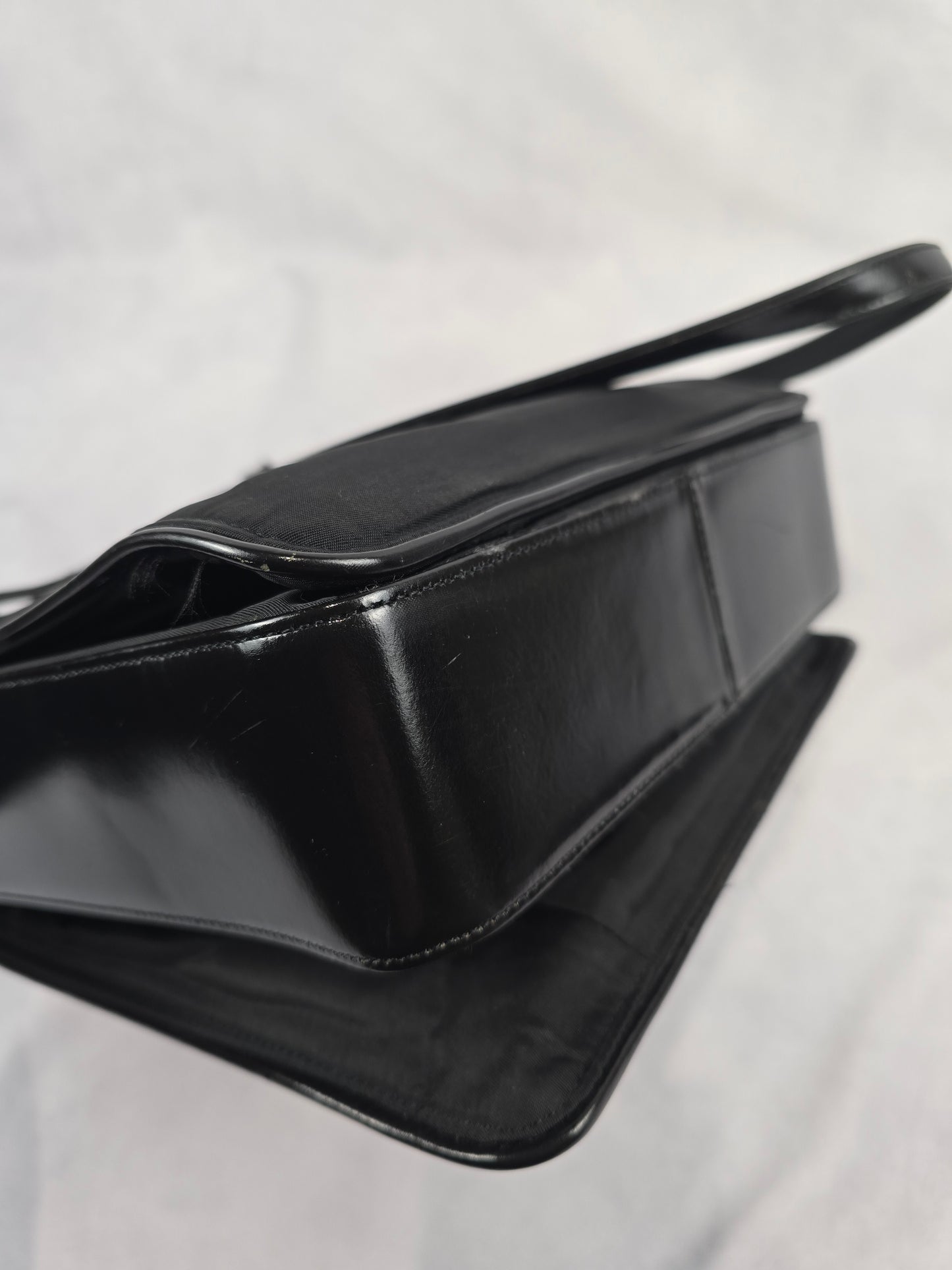 Versace Nylon and Black Patent Leathe Black Sunburst Shoulder Bag