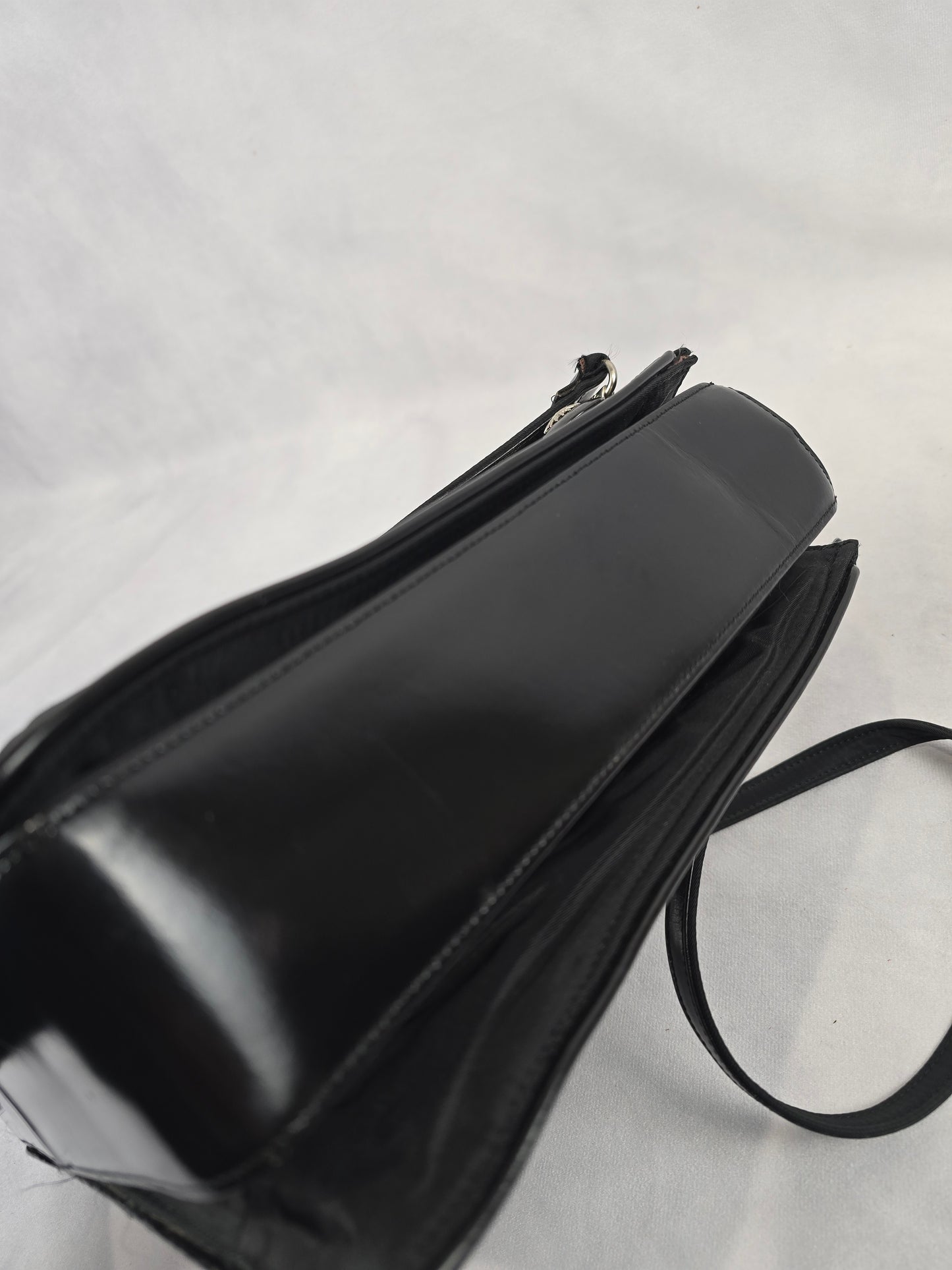 Versace Nylon and Black Patent Leathe Black Sunburst Shoulder Bag