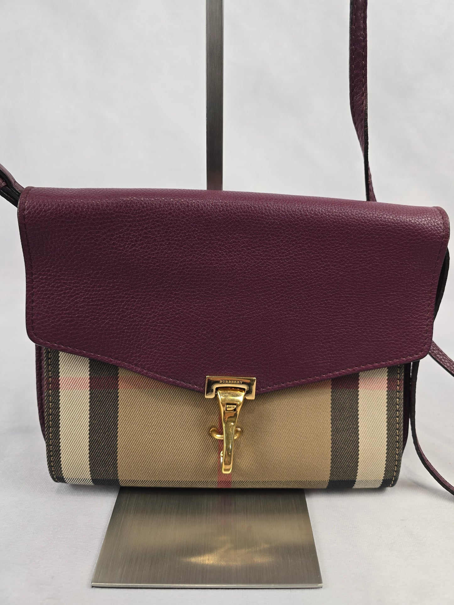 Burberry Burgundy House Check Canvas and Leather Macken Crossbody