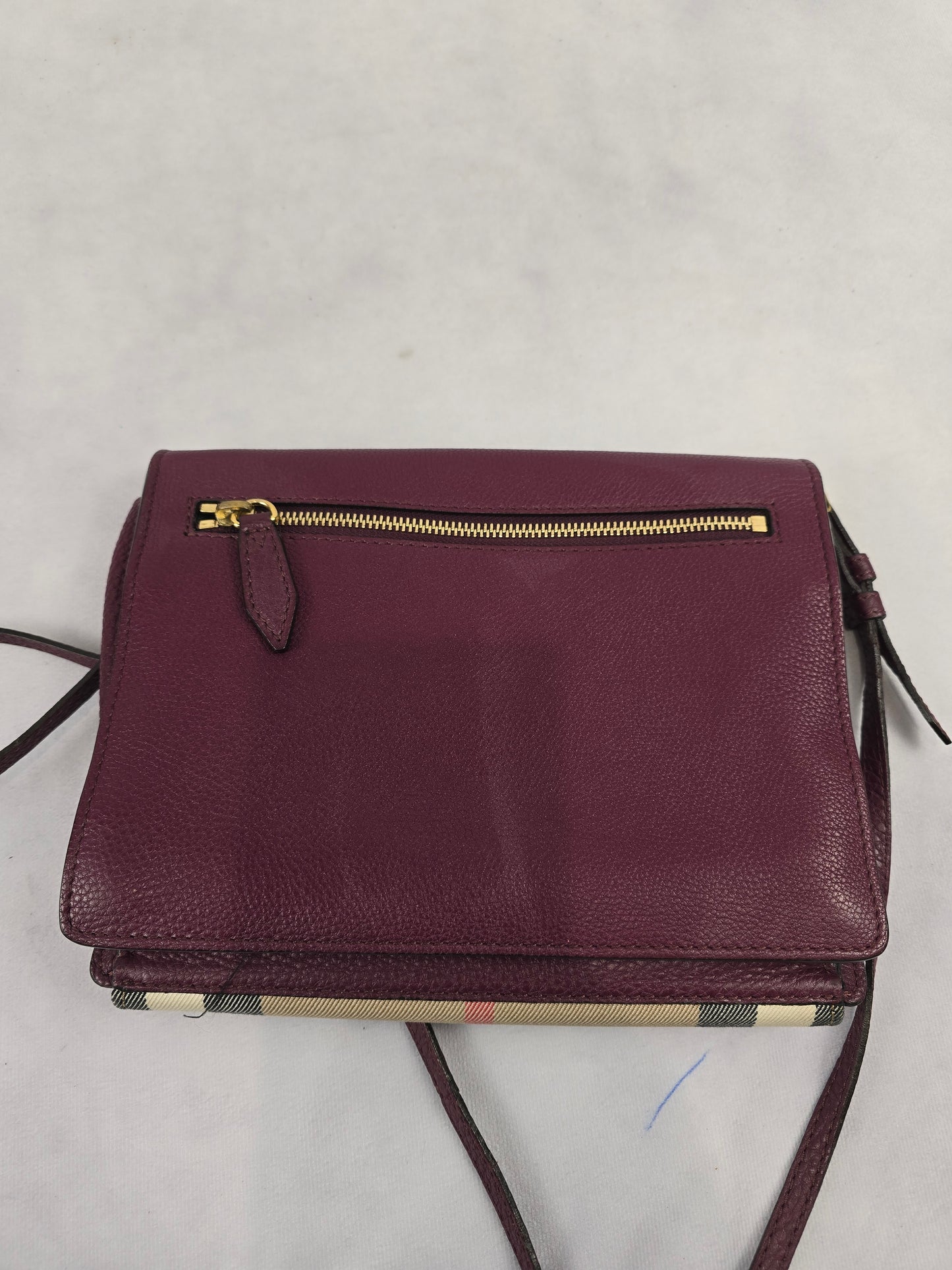 Burberry Burgundy House Check Canvas and Leather Macken Crossbody