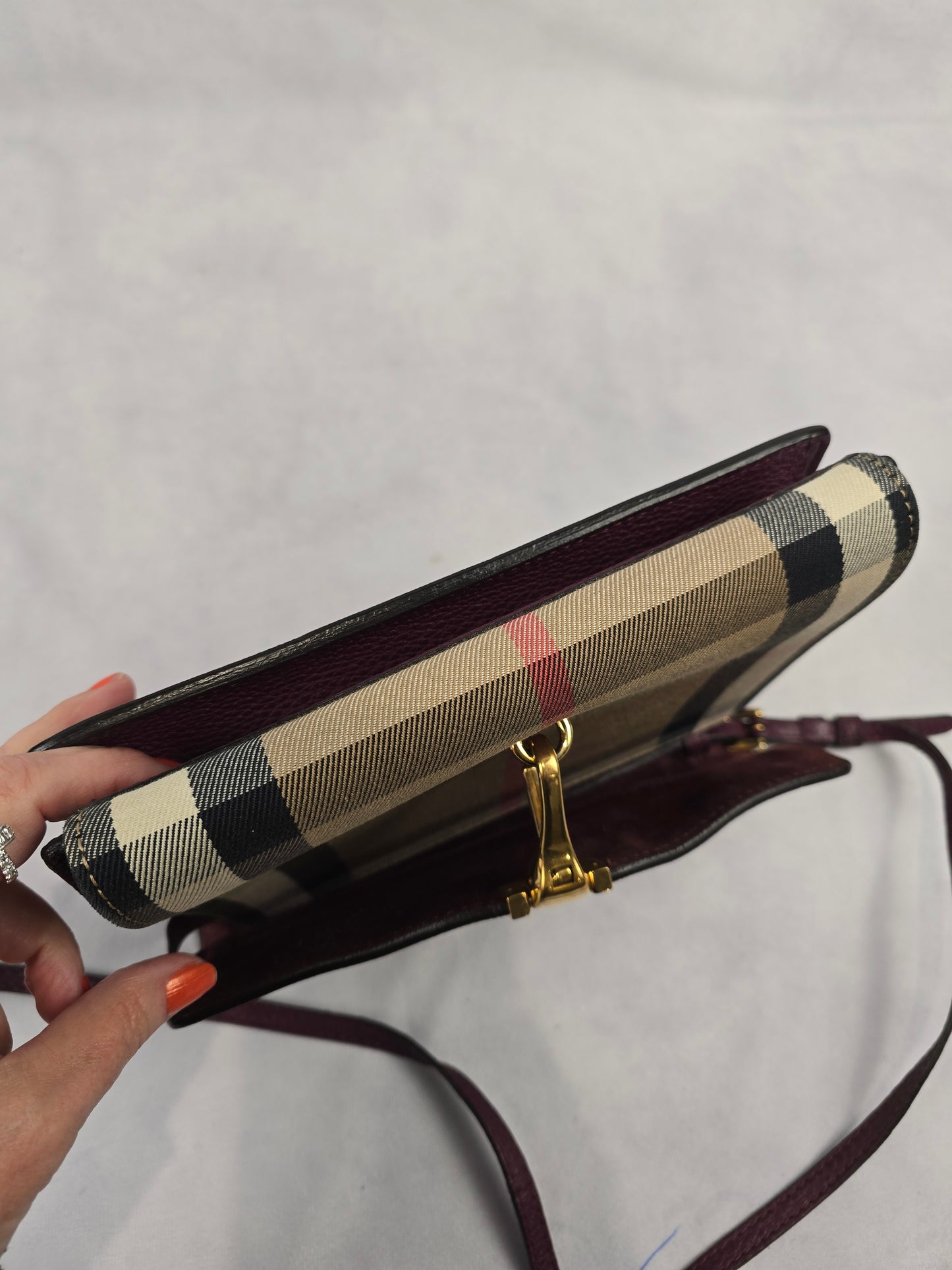 Burberry Burgundy House Check Canvas and Leather Macken Crossbody