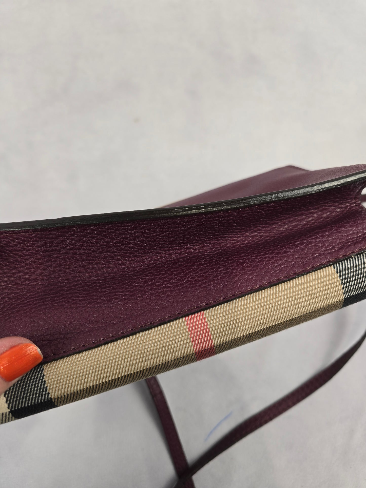 Burberry Burgundy House Check Canvas and Leather Macken Crossbody