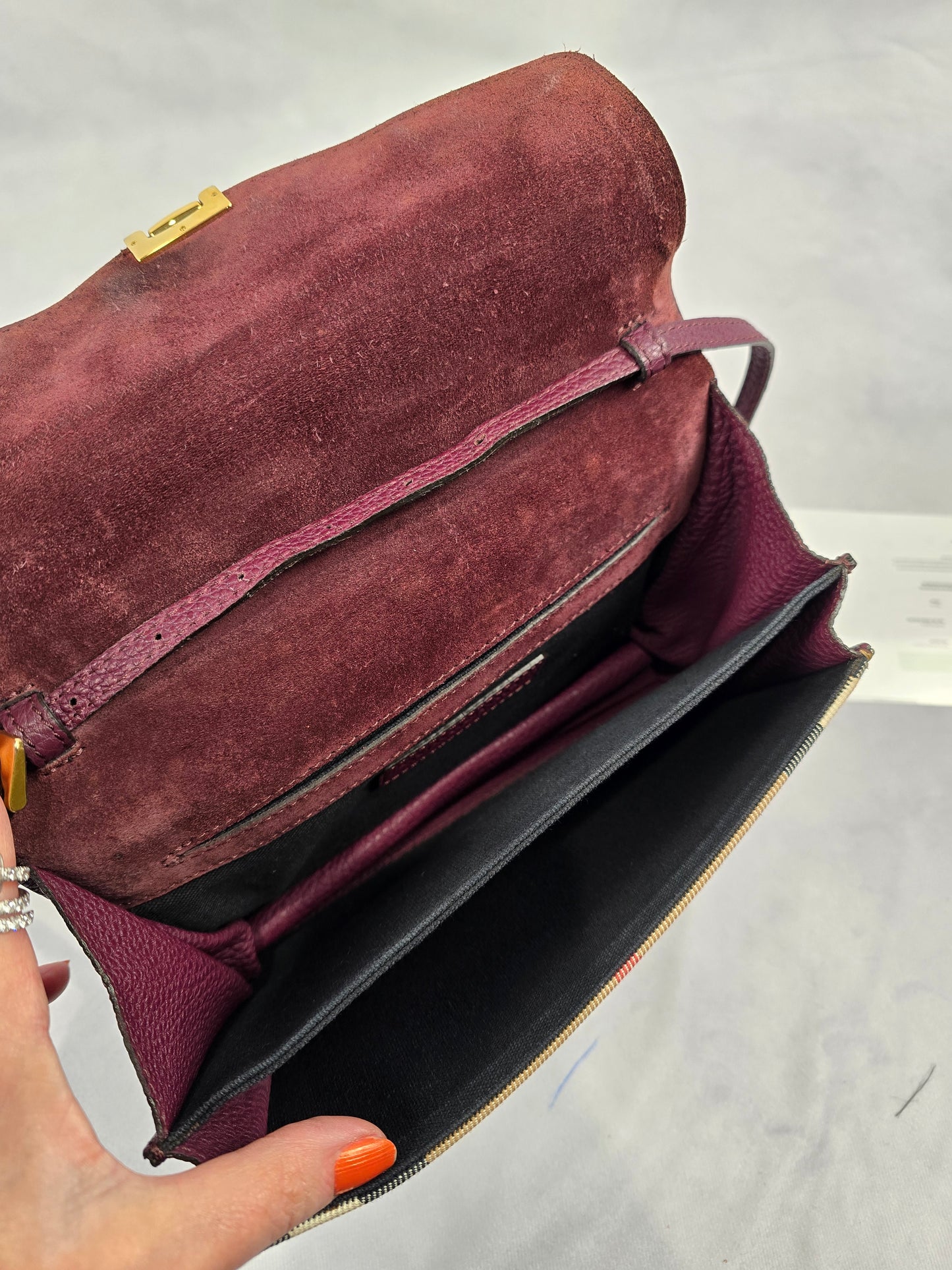 Burberry Burgundy House Check Canvas and Leather Macken Crossbody