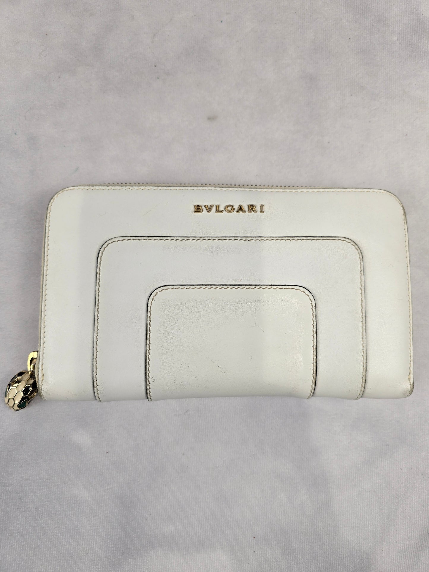 Bvlgari Serpenti Forever White Leather Zip Around Wallet