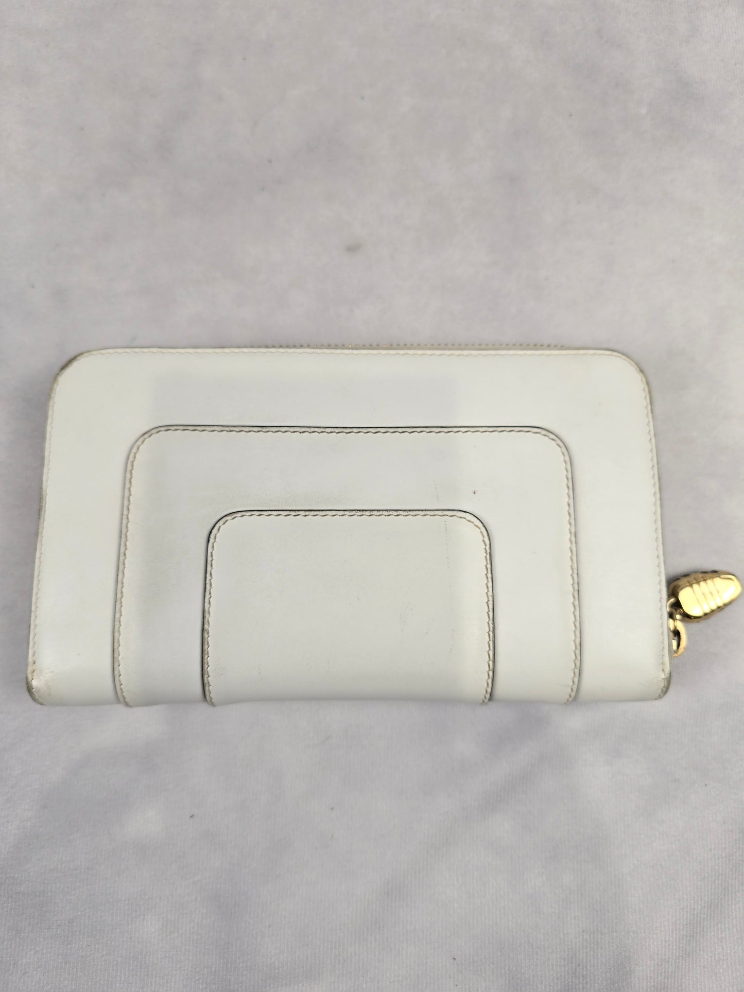 Bvlgari Serpenti Forever White Leather Zip Around Wallet