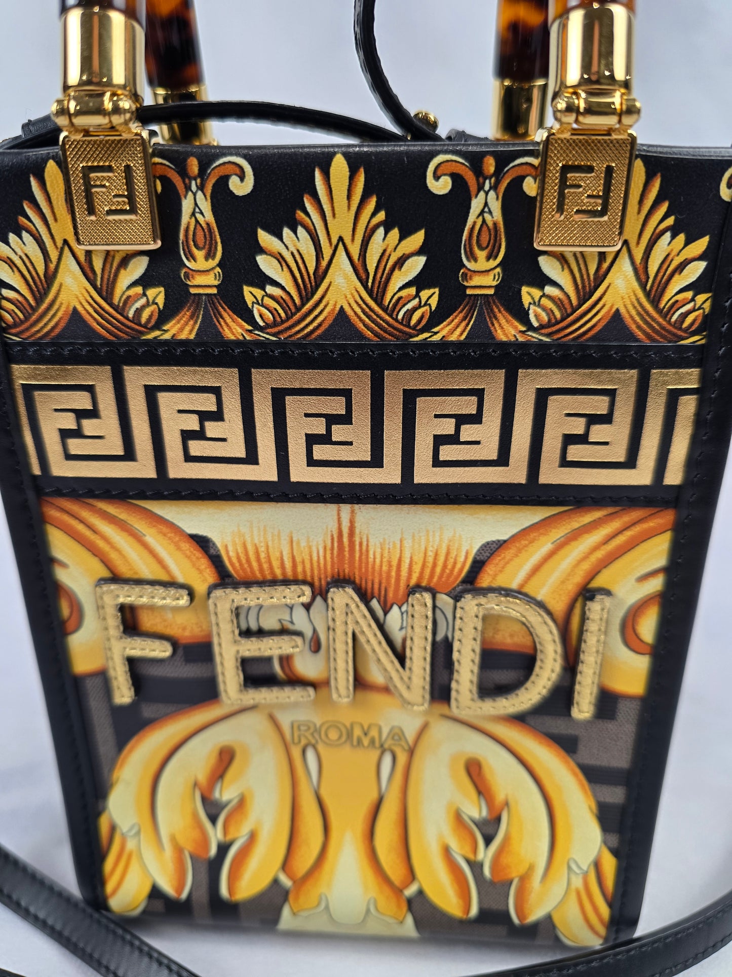 Fendi X Versace Fendace FF Baroque Logo Mini Fendi Sunshine Shopper Tote