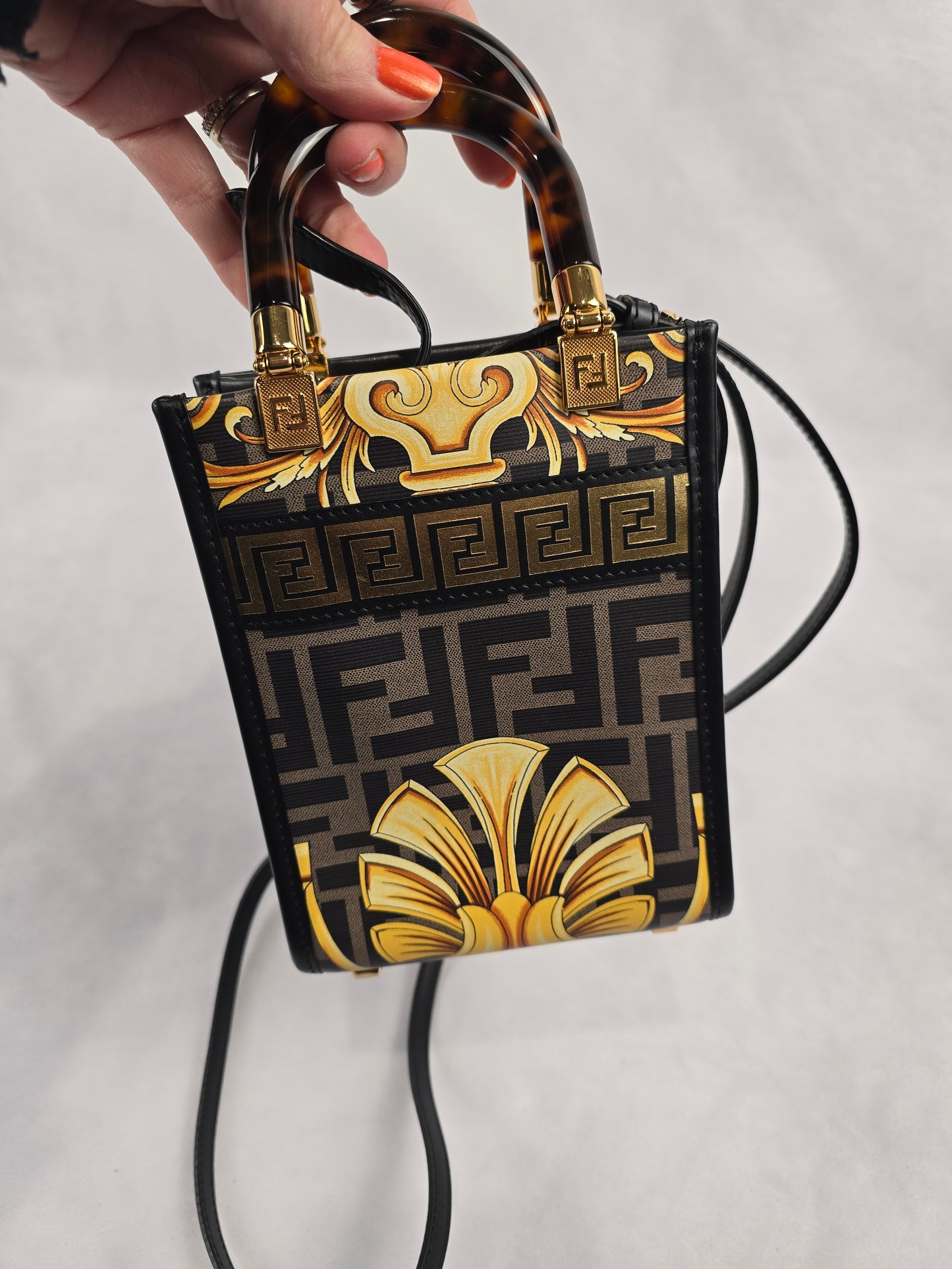 Fendi X Versace Fendace FF Baroque Logo Mini Fendi Sunshine Shopper Tote