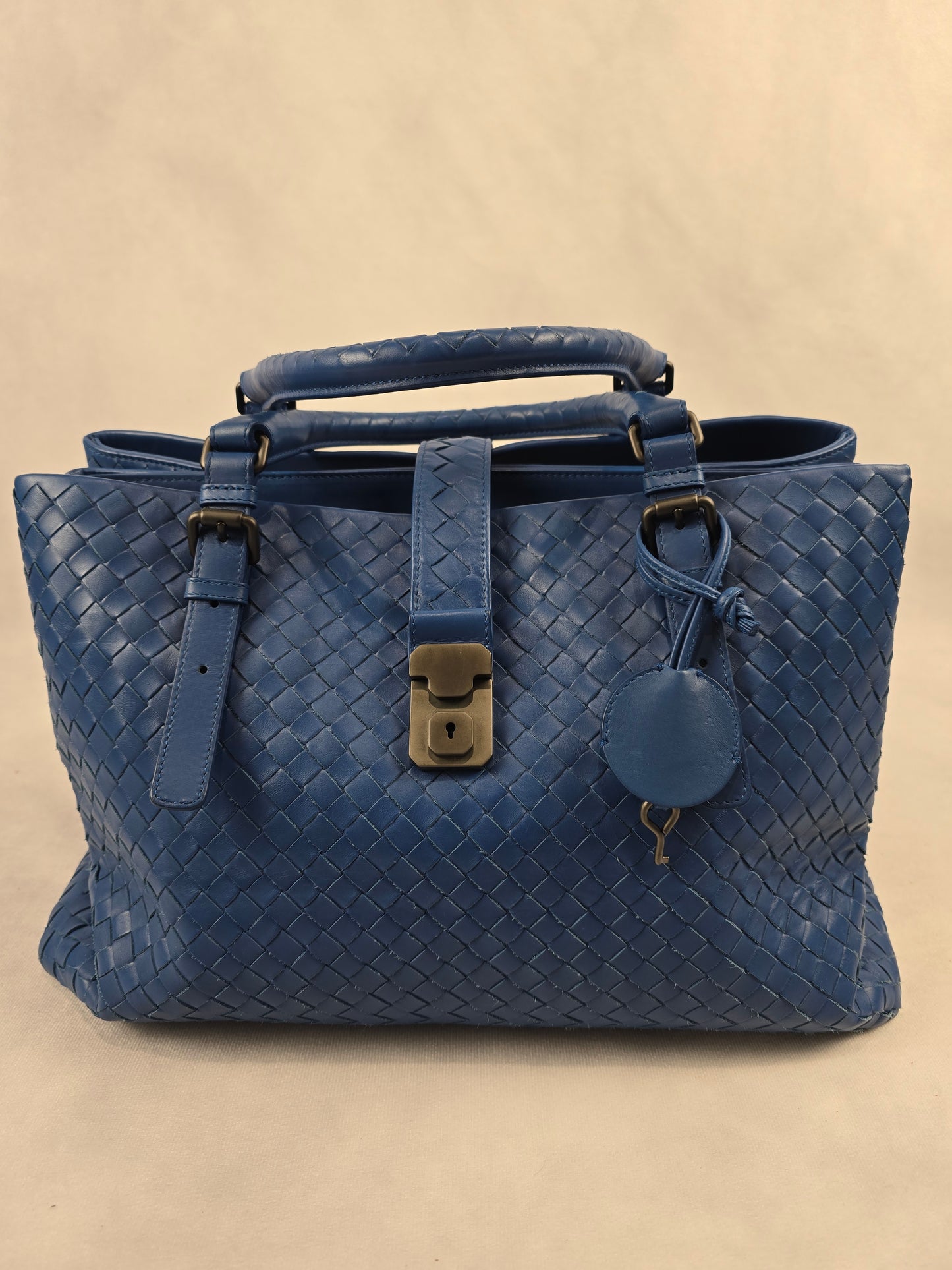 Bottega Veneta Intrecciato Medium Roma Top Handle Bag in Cobalt Blue