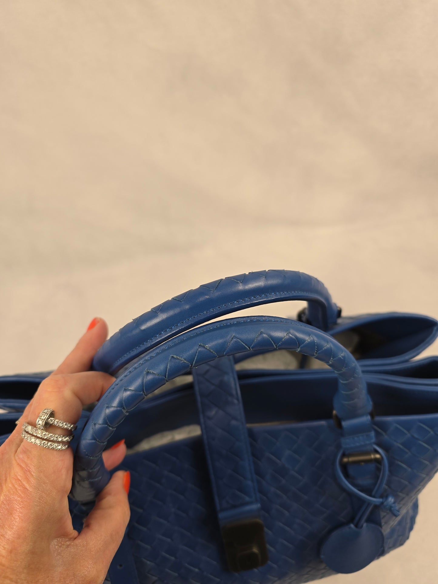 Bottega Veneta Intrecciato Medium Roma Top Handle Bag in Cobalt Blue