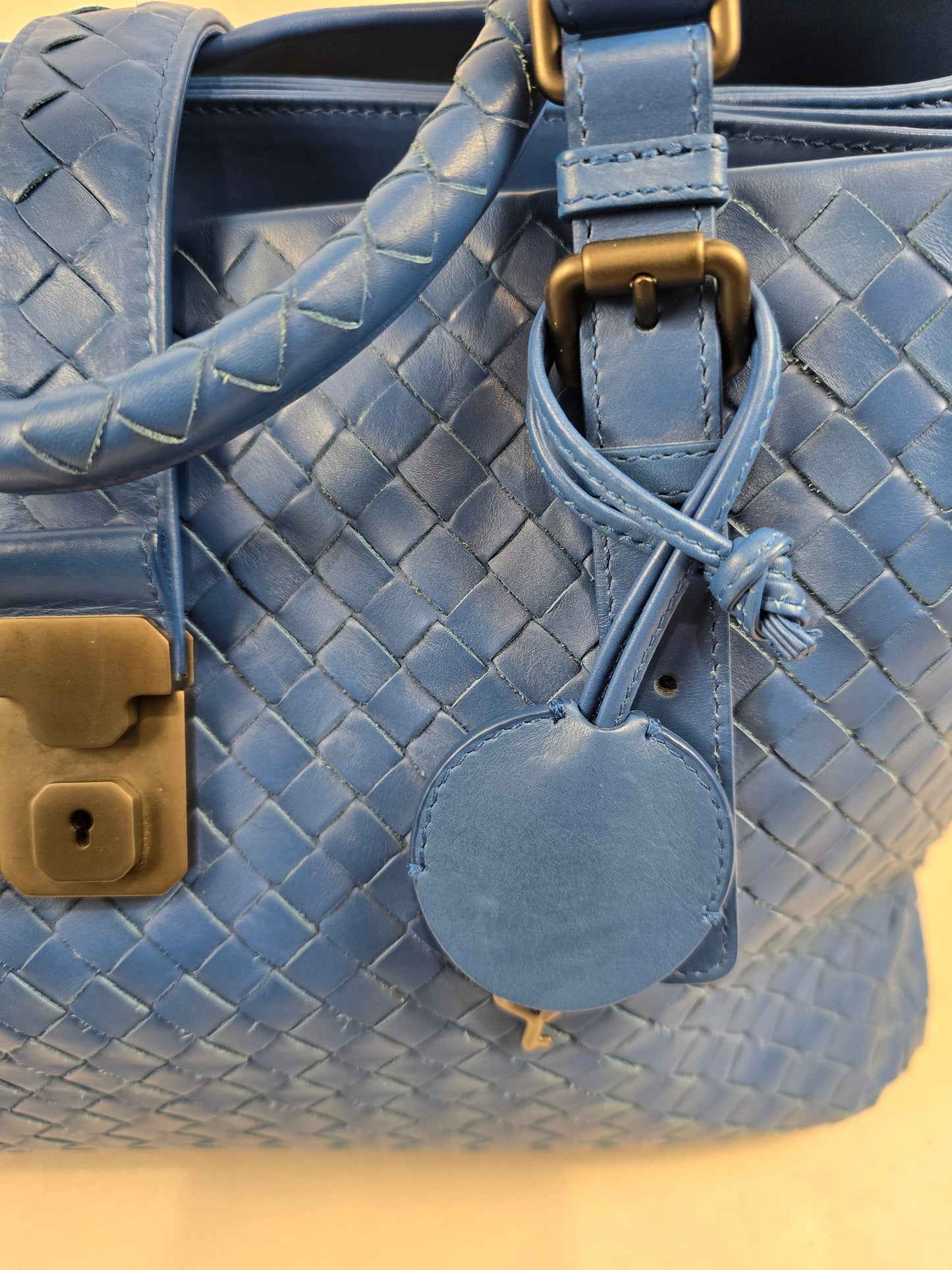 Bottega Veneta Intrecciato Medium Roma Top Handle Bag in Cobalt Blue