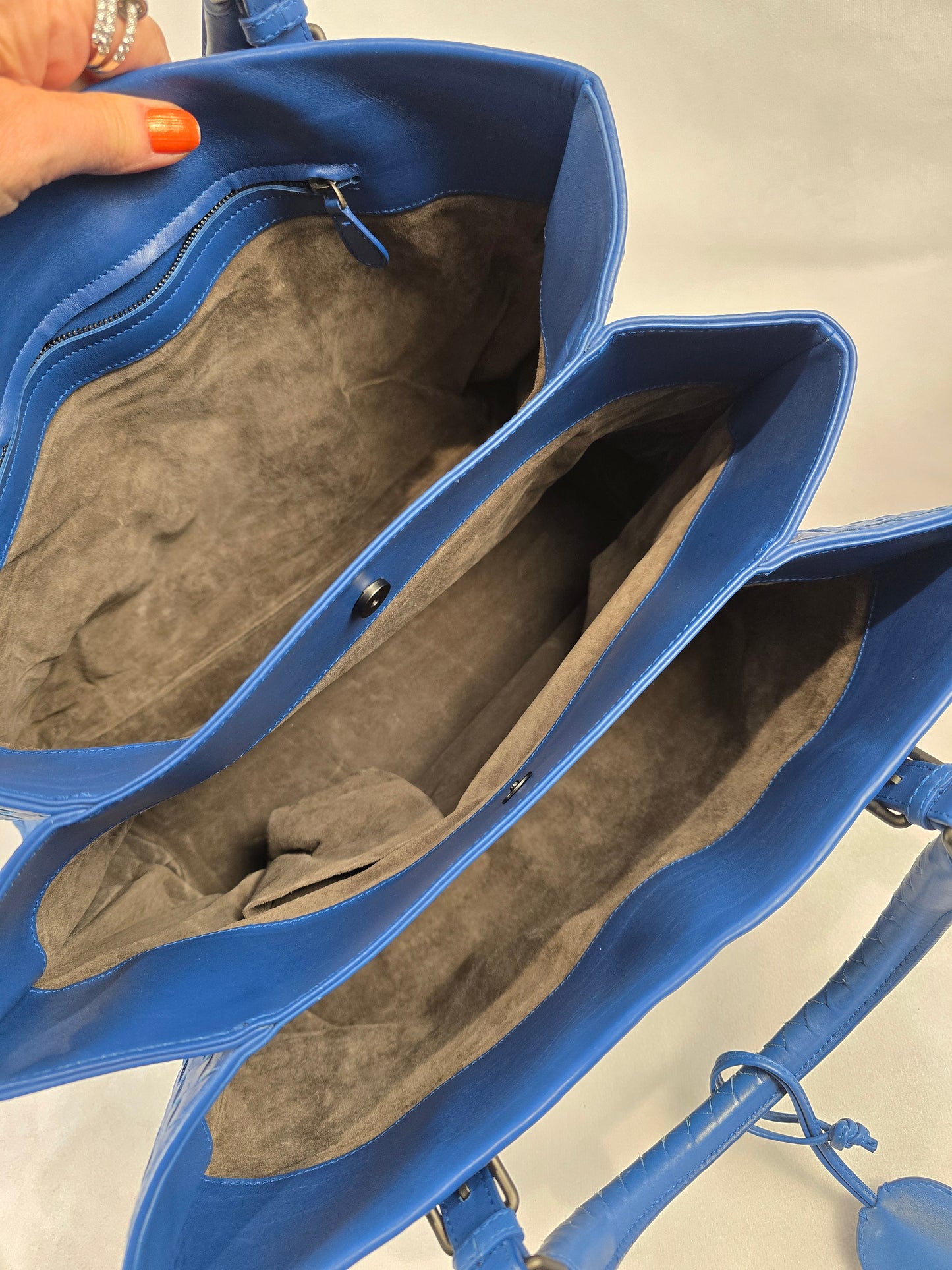 Bottega Veneta Intrecciato Medium Roma Top Handle Bag in Cobalt Blue
