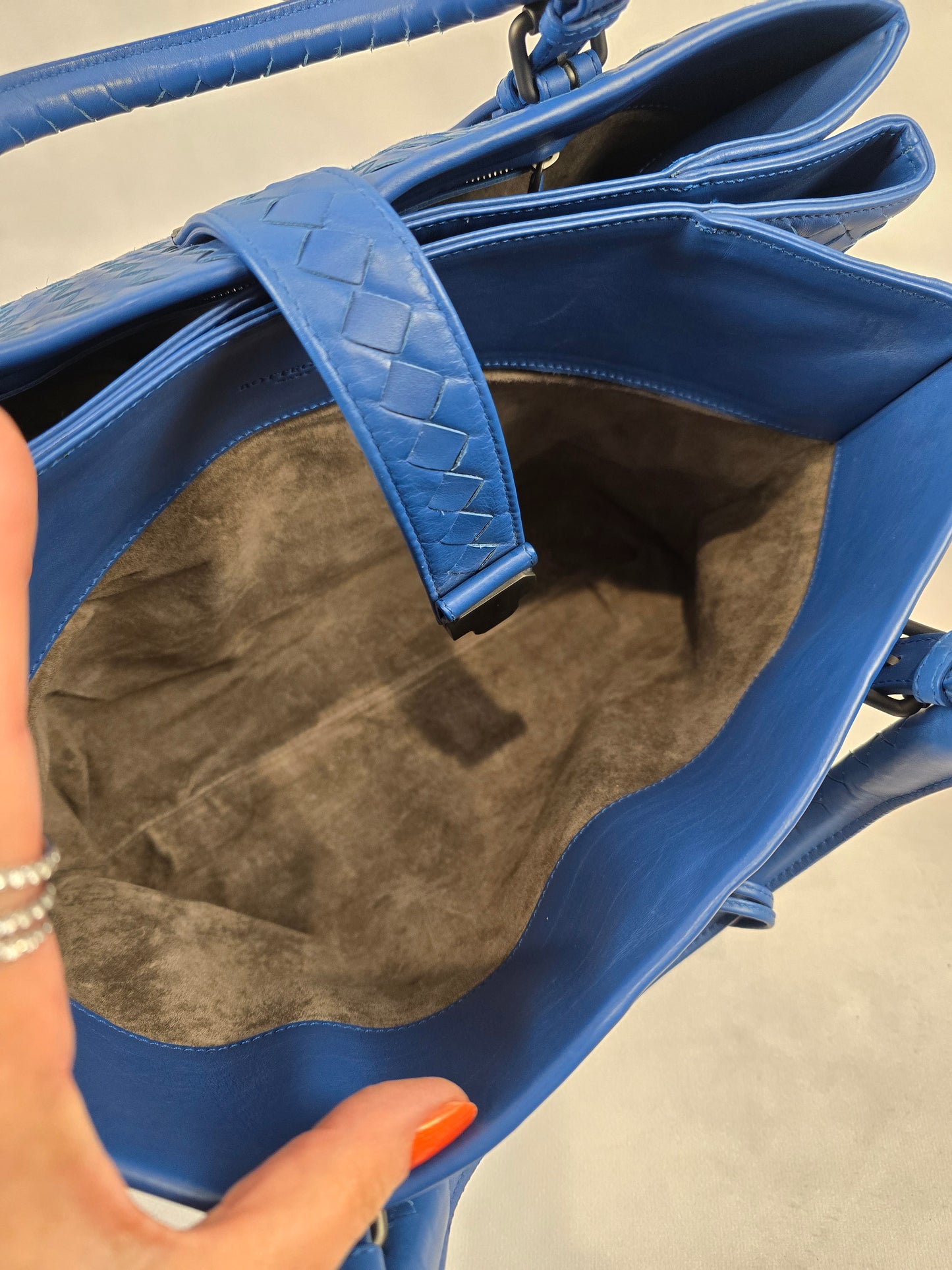 Bottega Veneta Intrecciato Medium Roma Top Handle Bag in Cobalt Blue
