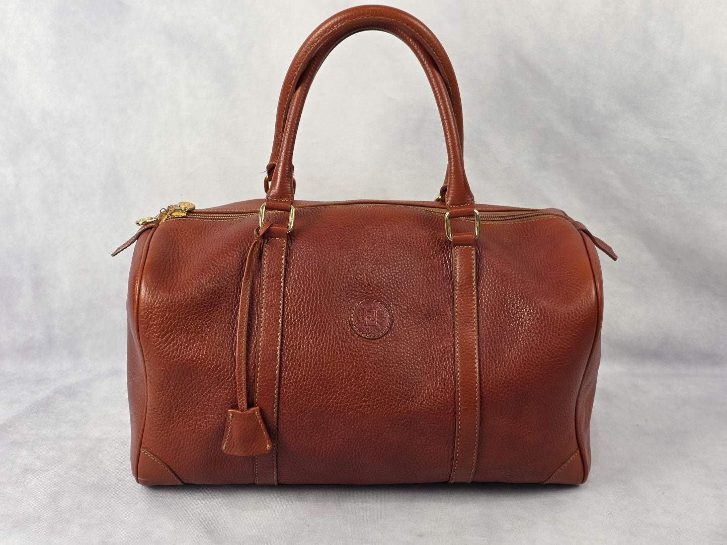 FENDI Vintage Selleria Brown Pebbled Leather Boston Bag